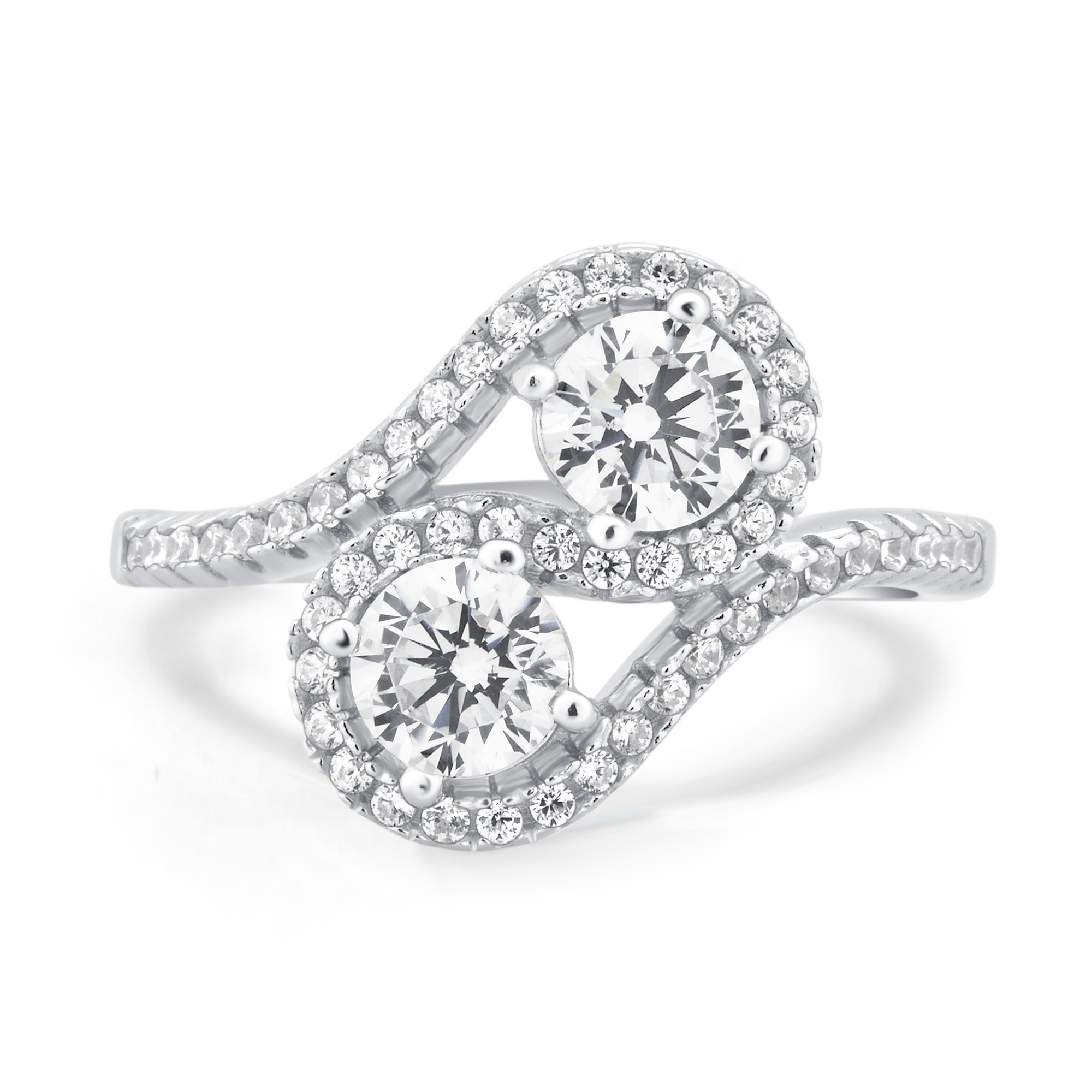 Arista 2 1/4 Carat T.W Cubic Zirconia Women's Two Stone Engagement Ring in Sterling Silver