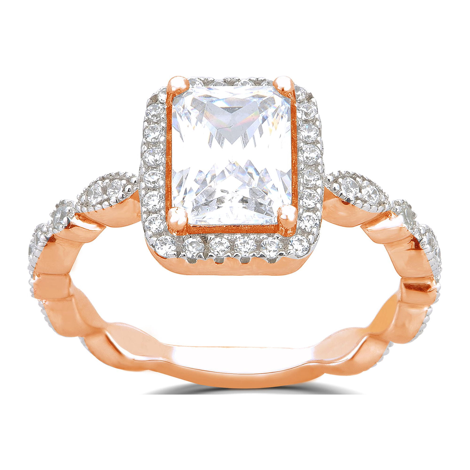 Arista 2-1/4 Carat T.W. Emerald Swarovski Twisted Shank Engagement Ring in Pink Plated Sterling Silver