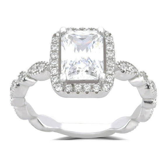 Arista 2-1/4 Carat T.W. Emerald Swarovski Twisted Shank Engagement Ring in Sterling Silver