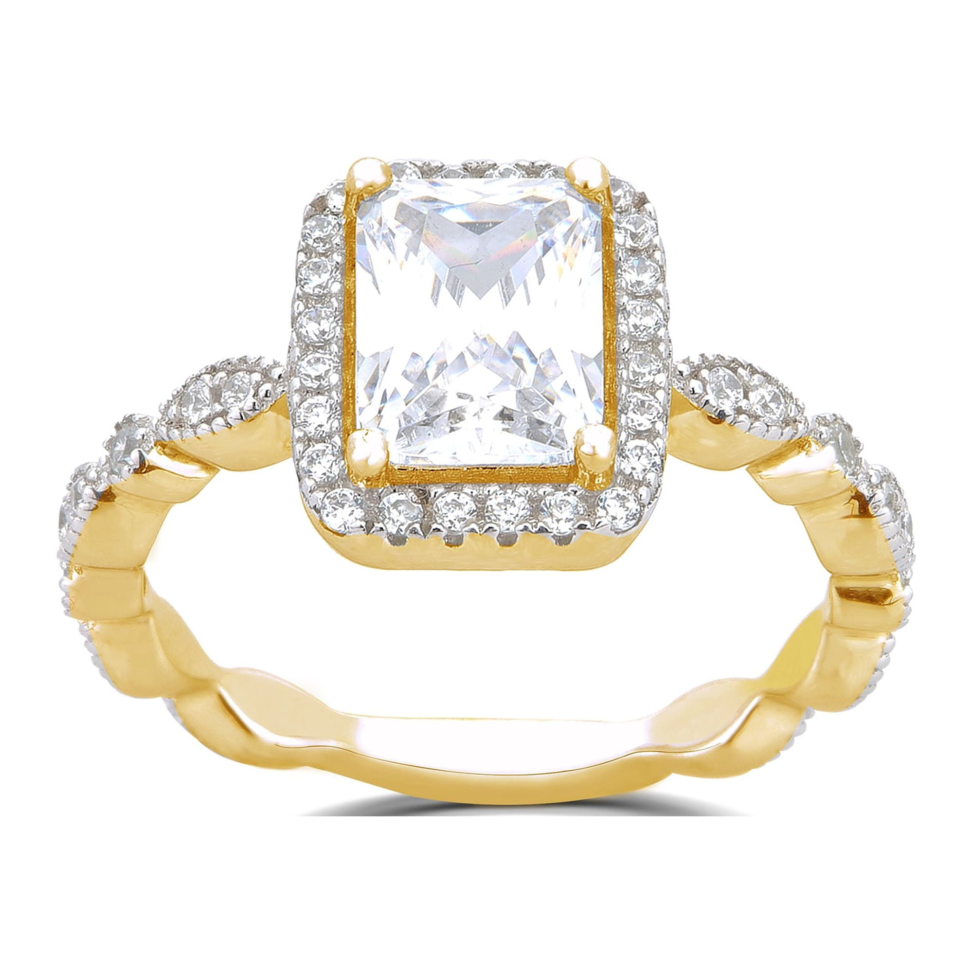 Arista 2-1/4 Carat T.W. Emerald Swarovski Twisted Shank Engagement Ring in Yellow Plated Sterling Silver