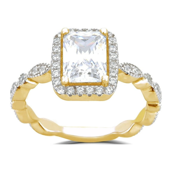 Arista 2-1/4 Carat T.W. Emerald Swarovski Twisted Shank Engagement Ring in Yellow Plated Sterling Silver