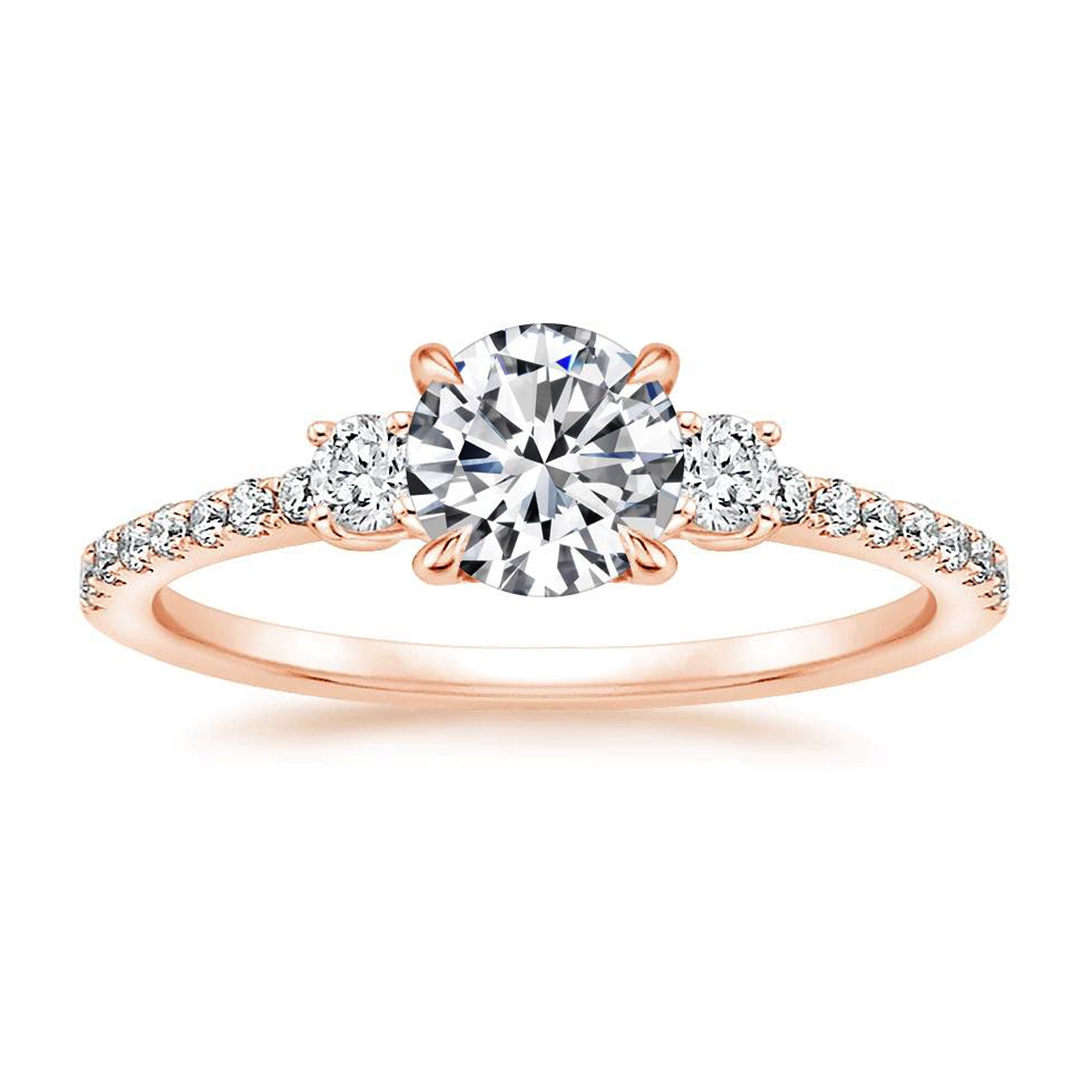 Arista 2-3/8 Carat T.W. Round Swarovski Diamond Three Stone Engagement Ring in Pink Plated Sterling Silver