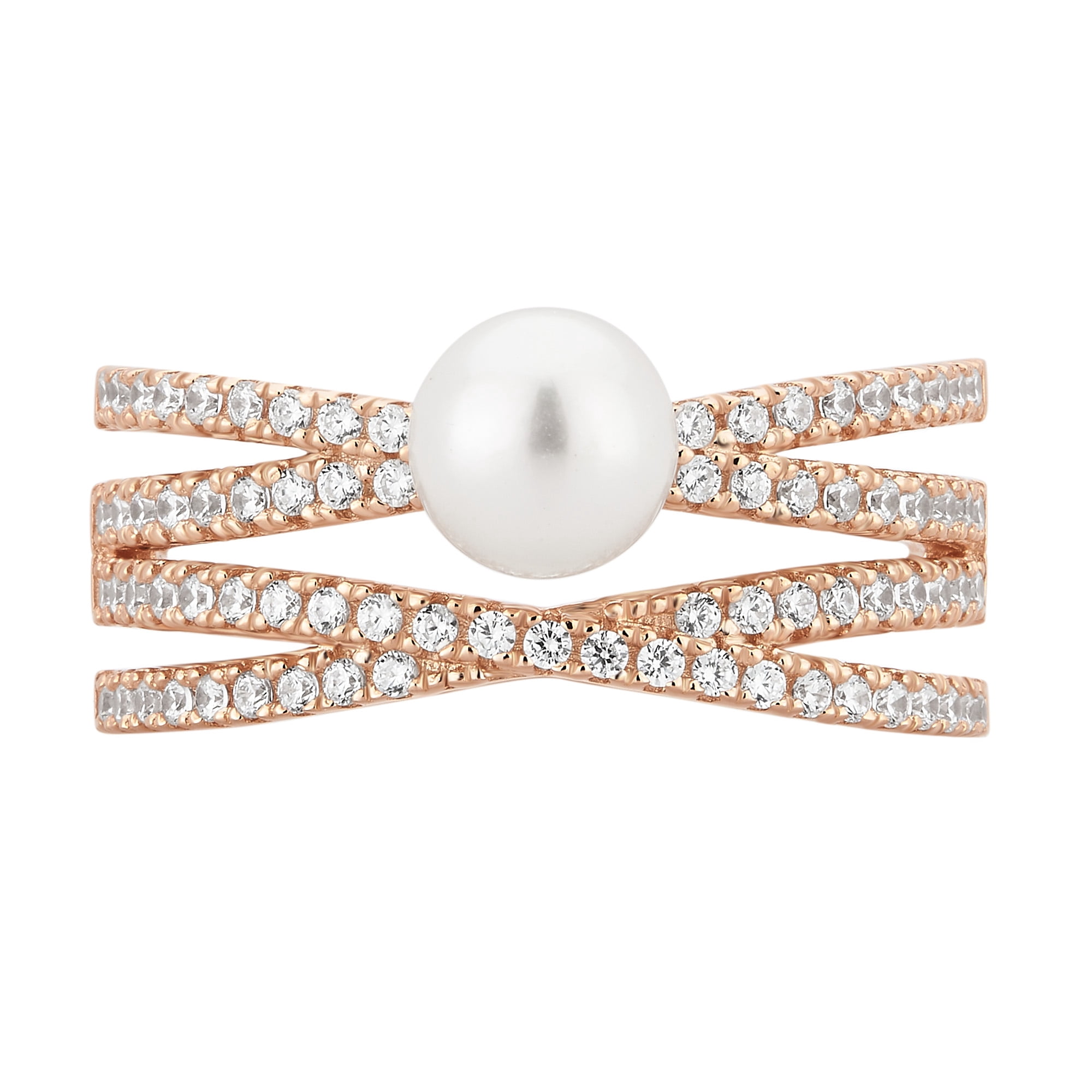 Arista 2 5/8 Carat T.W. Cubic Zirconia and Pearl Women's Cross over Fashion Ring in Sterling Silver