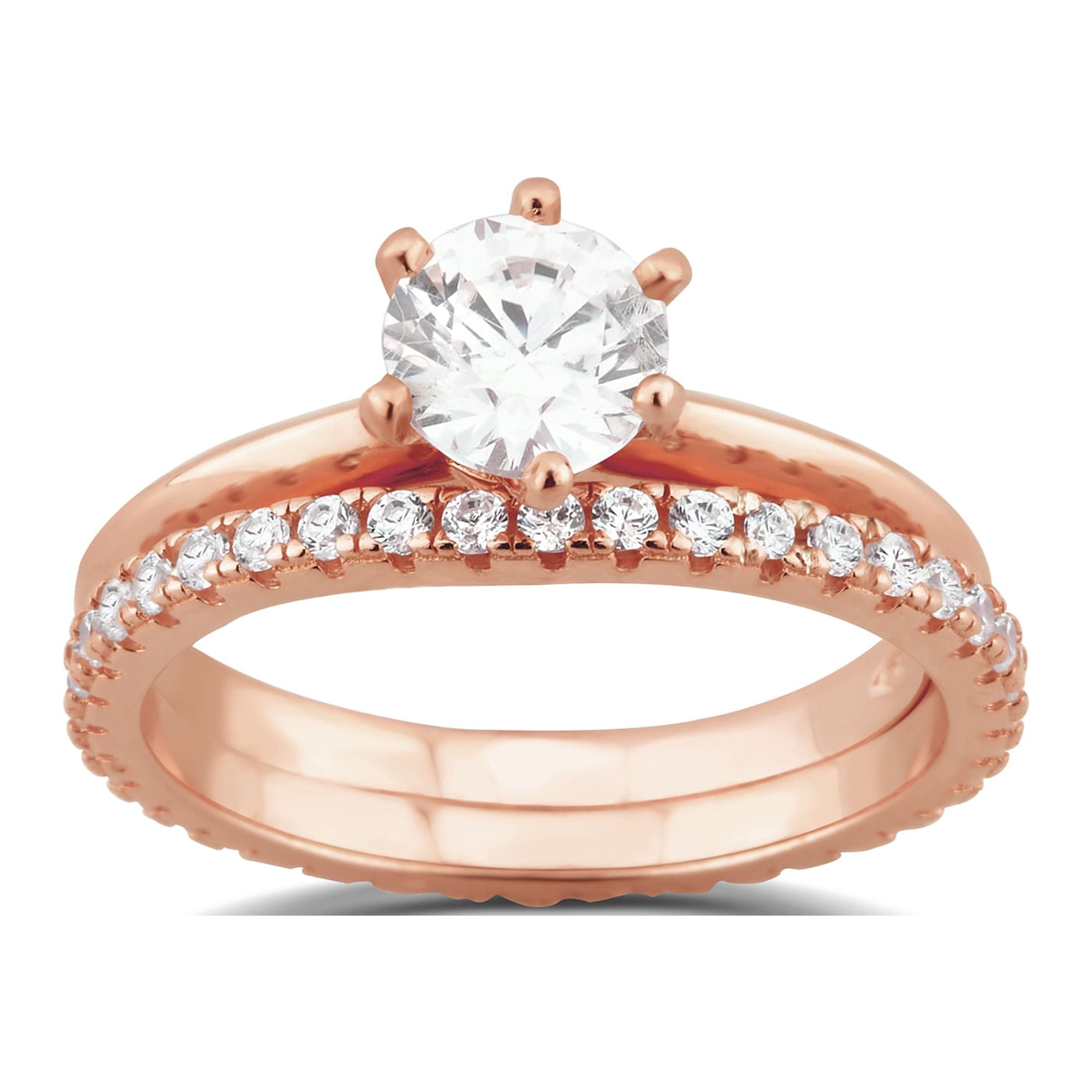 Arista 2.88 ct Round Swarovski Diamond Solitaire Bridal Set in Pink Plated Sterling Silver