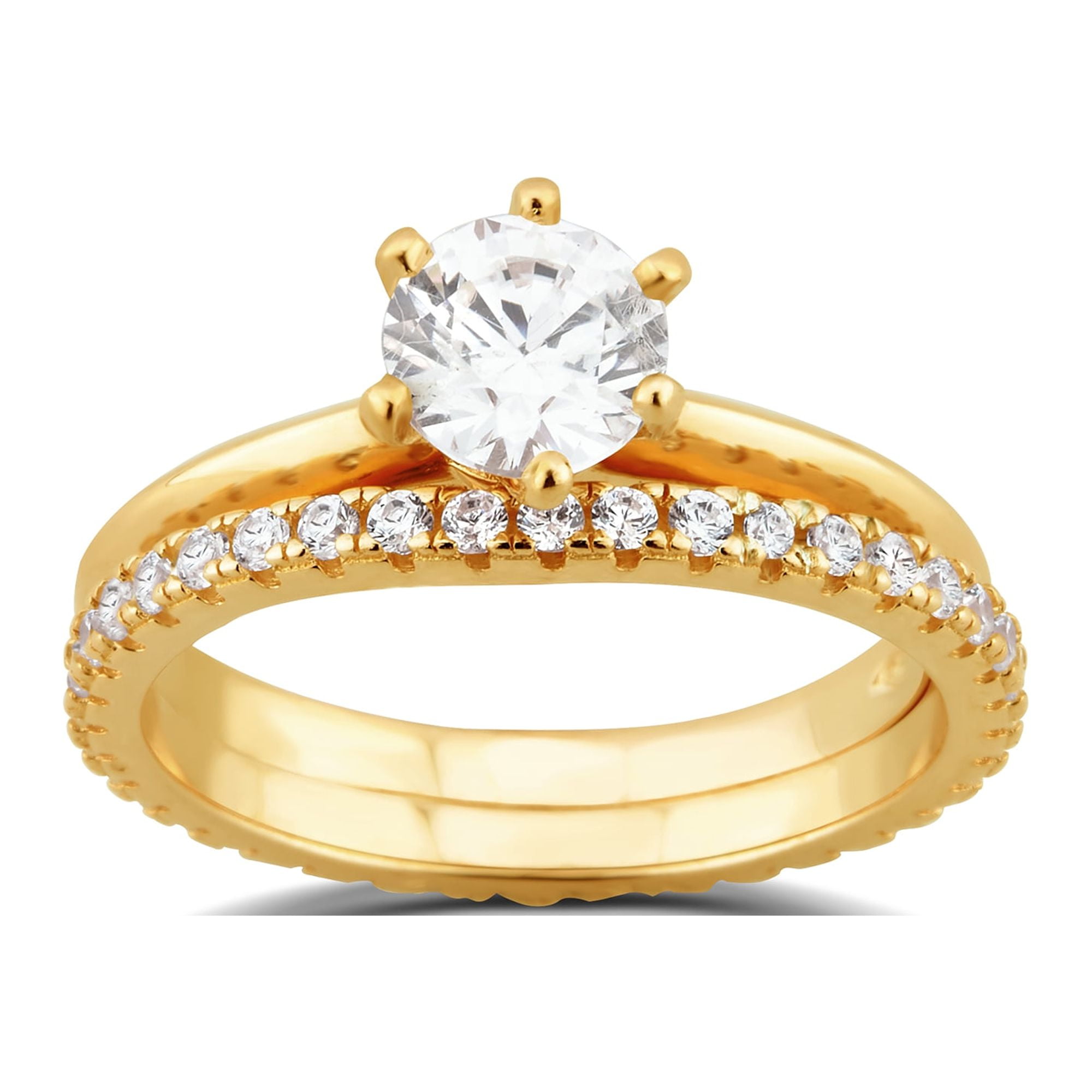 Arista 2.88 ct Round Swarovski Diamond Solitaire Bridal Set in Yellow Plated Sterling Silver