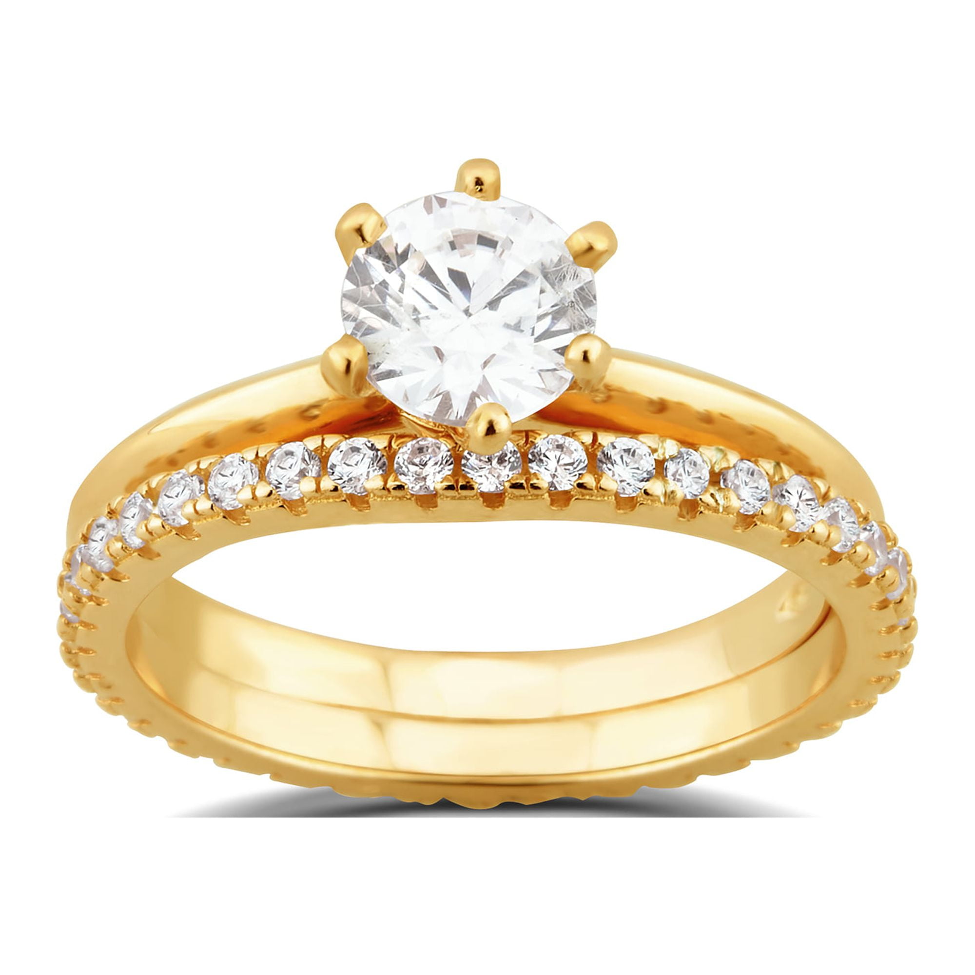 Arista 2.88 ct Round Swarovski Diamond Solitaire Bridal Set in Yellow Plated Sterling Silver