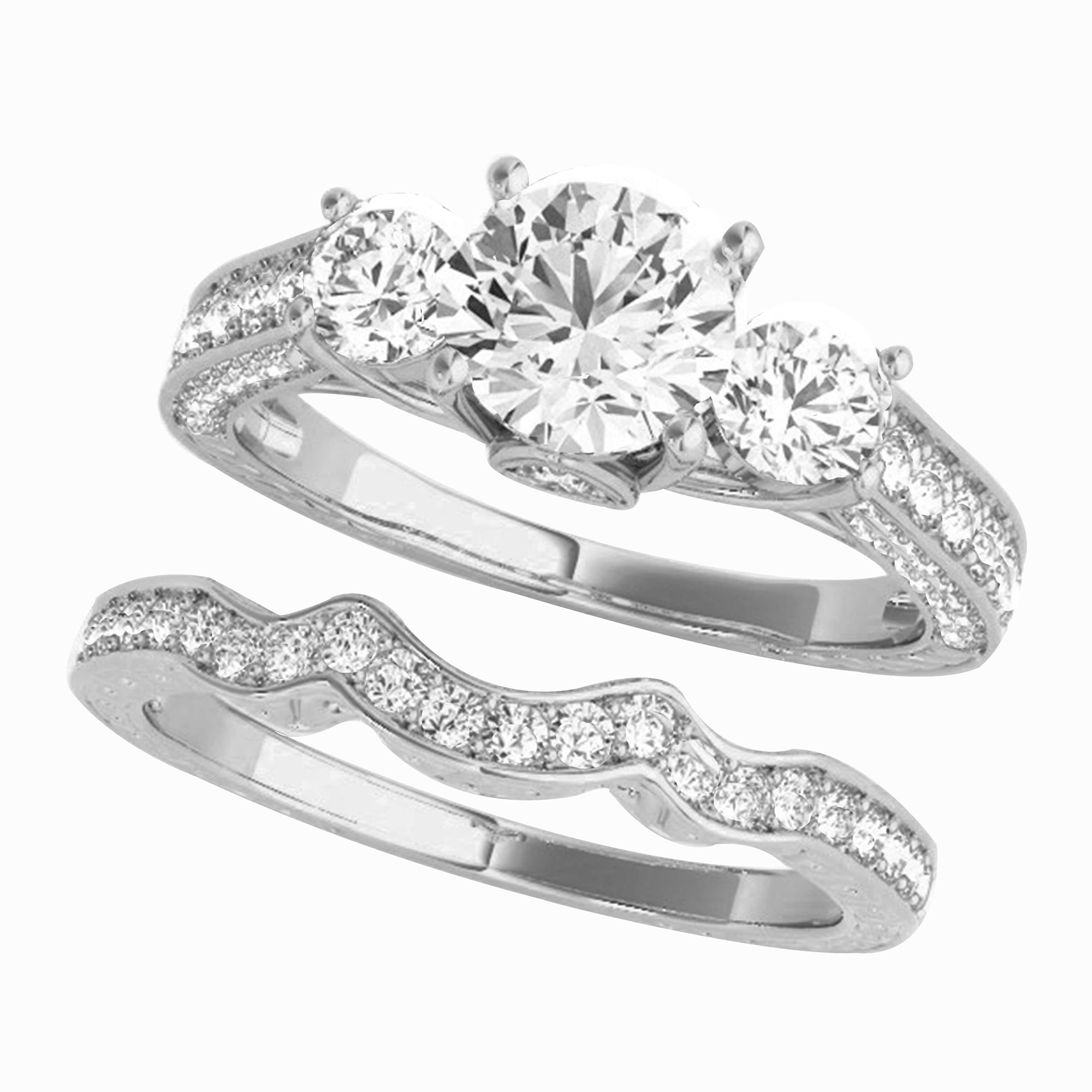 Arista 2.88 cts 3 Round Swarovski Diamond Solitaire & Contoure Bridal Set in Sterling Silver