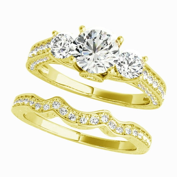 Arista 2.88 cts 3 Round Swarovski Diamond Solitaire & Contoure Bridal Set in Yellow plated Sterling Silver