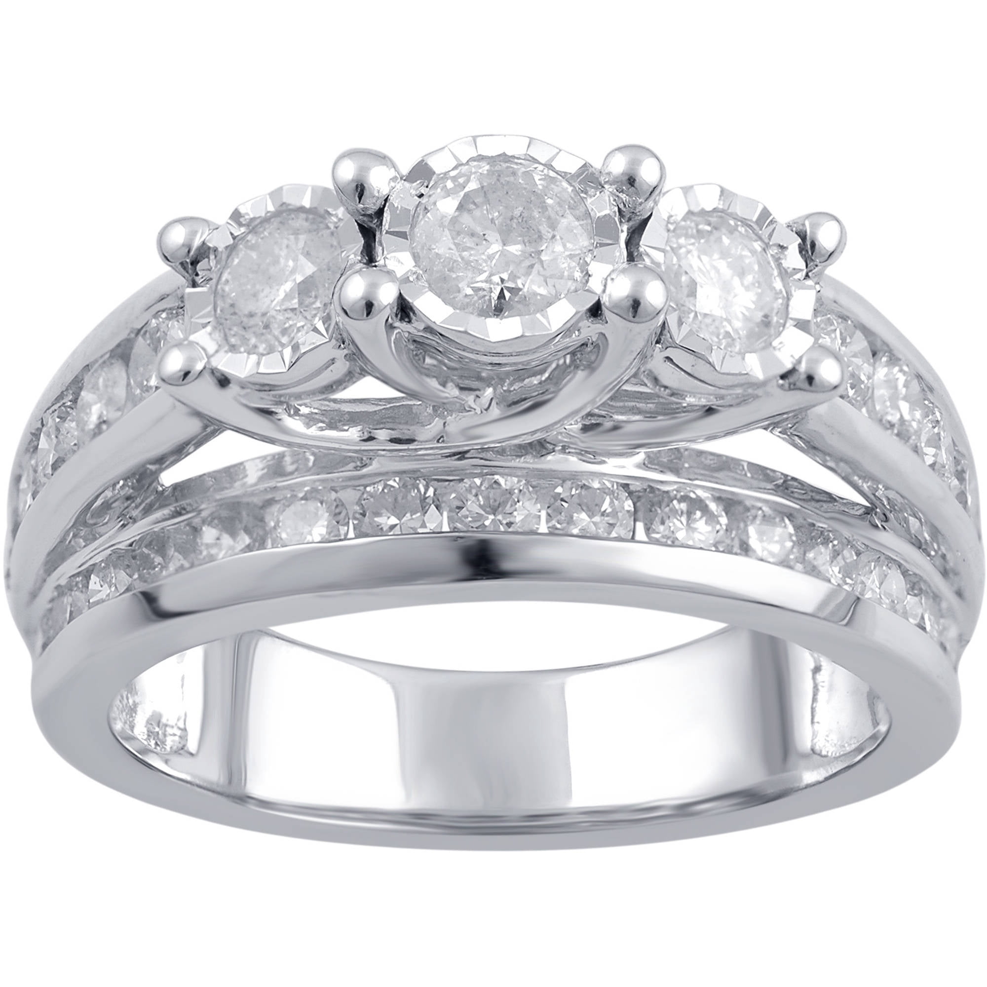 Arista 2 Ct Round White Diamond 3-Stone Anniversary Ring in 10K White Gold (I-J, I3)