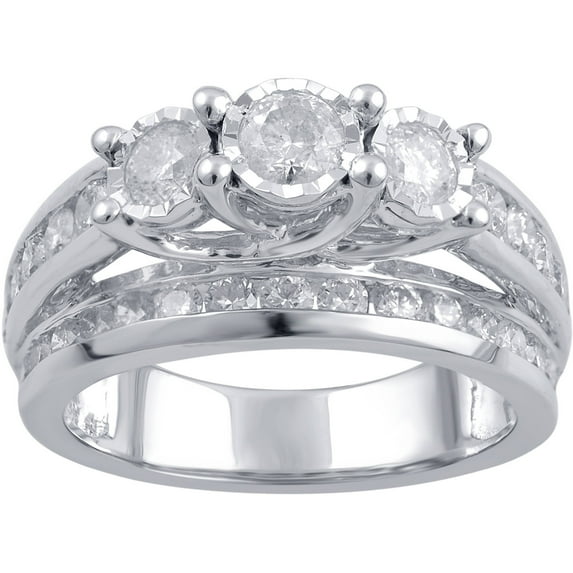 Arista 2 Ct Round White Diamond 3-Stone Anniversary Ring in 10K White Gold (I-J, I3)