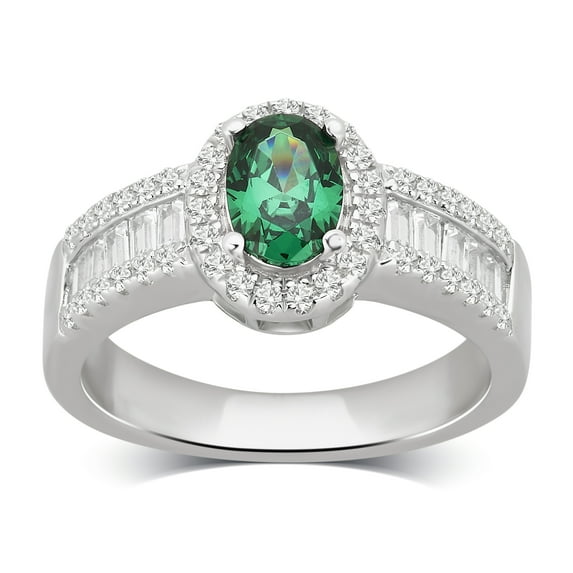 Arista 3.00 Carat T.W. Created Emerald and Cubic Zirconia White Gemstone Engagement Ring in Sterling Silver