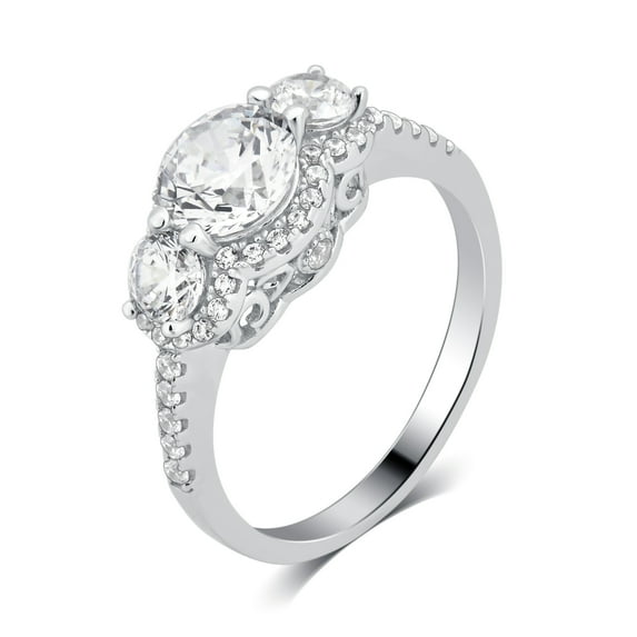 Arista 3 3/8 Carat T.W Three Stone Cubic Zirconia Women's Engagement Ring in Sterling Silver