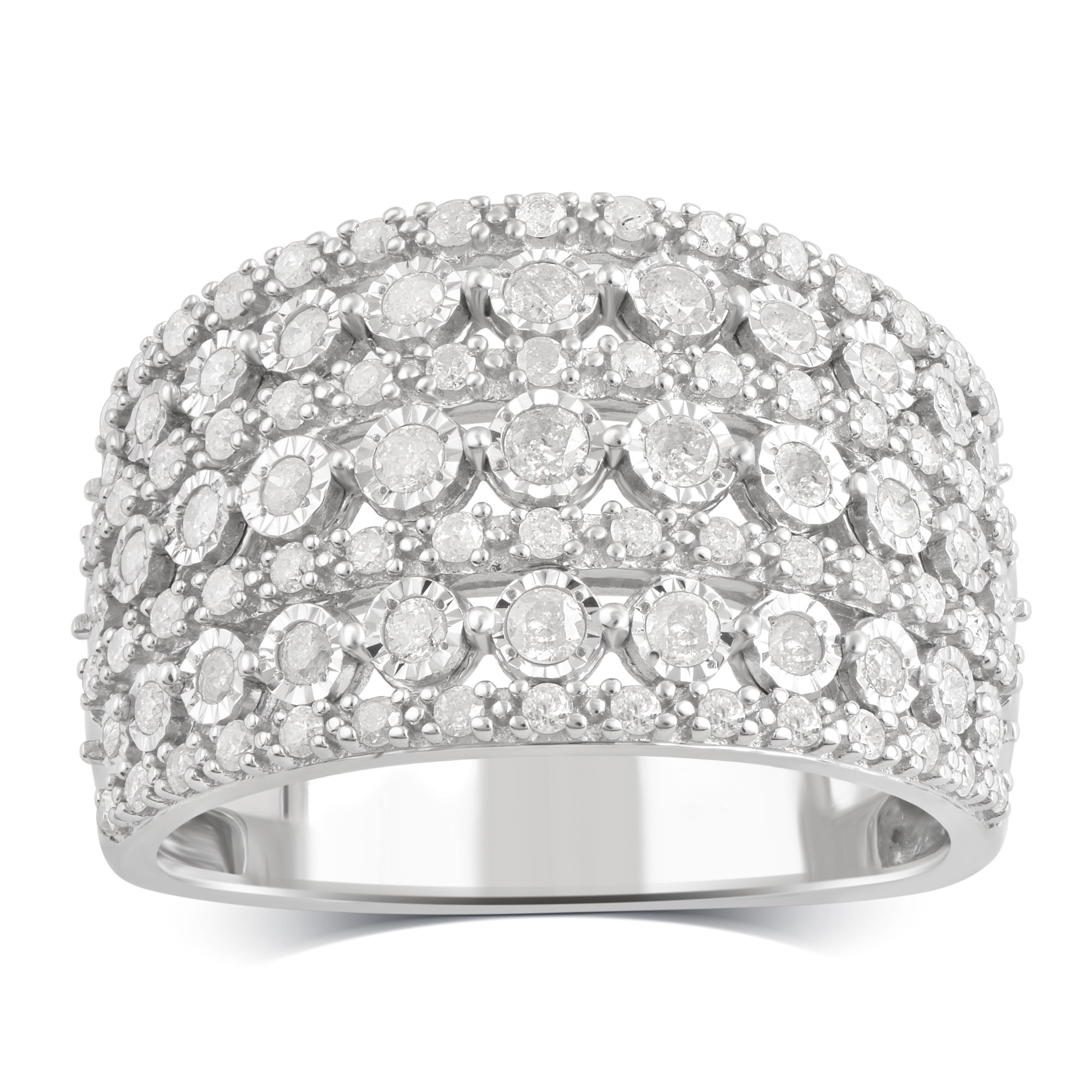 Arista 3/4 Carat T.W Diamond Illusion Three Row Band Anniversary Ring in Sterling Silver(I-J, I2-I3)