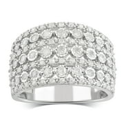 ARISTA 3/4 Carat T.W Diamond Illusion Three Row Band Anniversary Ring in Sterling Silver(I-J, I2-I3)