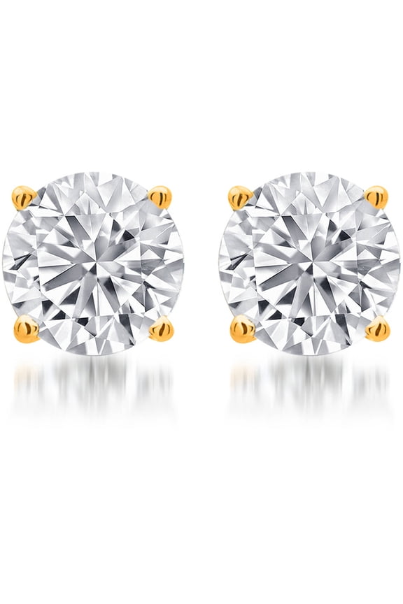 3/4 Carat T.W. Round White Diamond Women's Stud Earrings in Yellow over Sterling Silver (I-J, I2-I3)