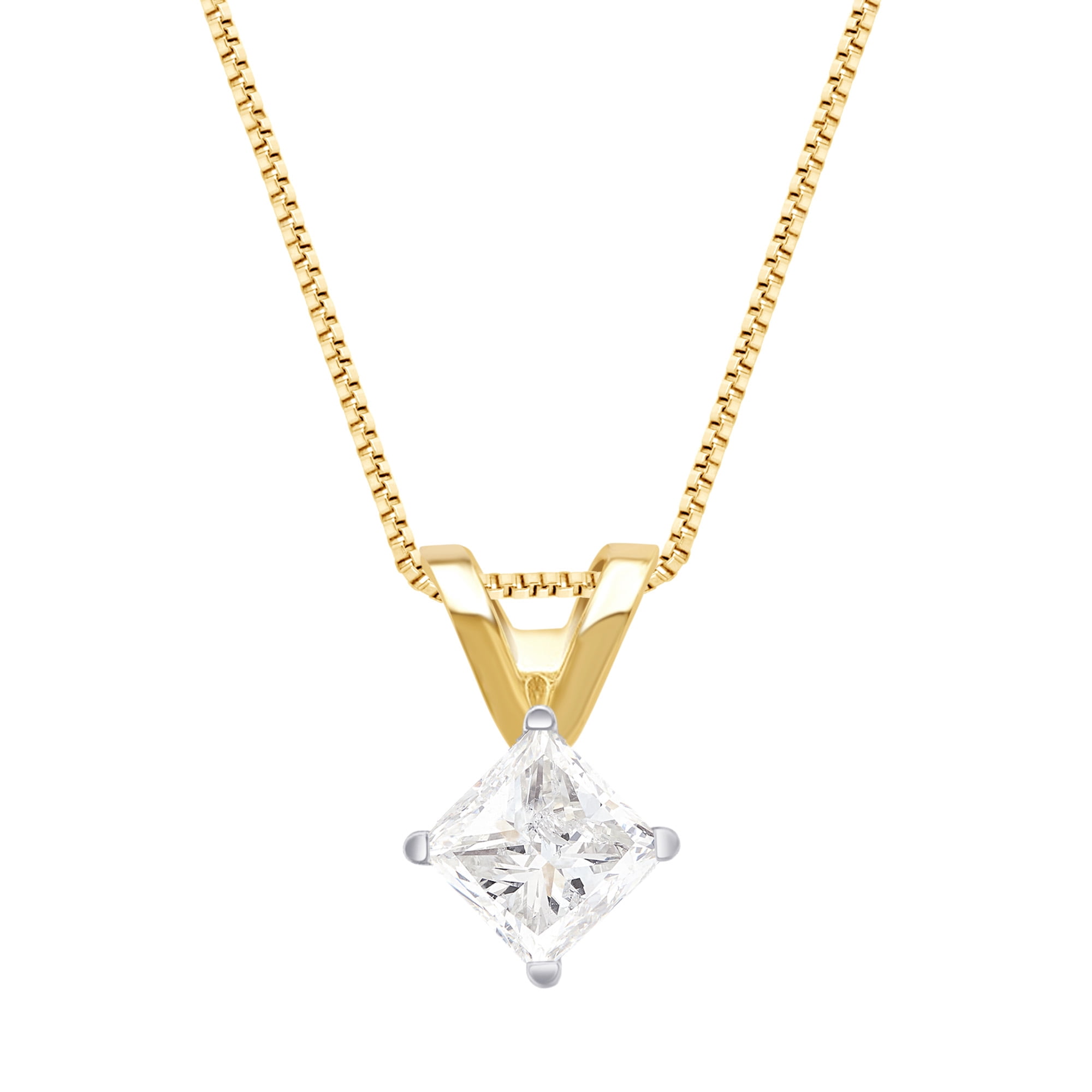 Arista 3/4 ct Princess Diamond Women's Pendant with Box Chain in 14K Yellow Gold , 18" (J, I2-I3)