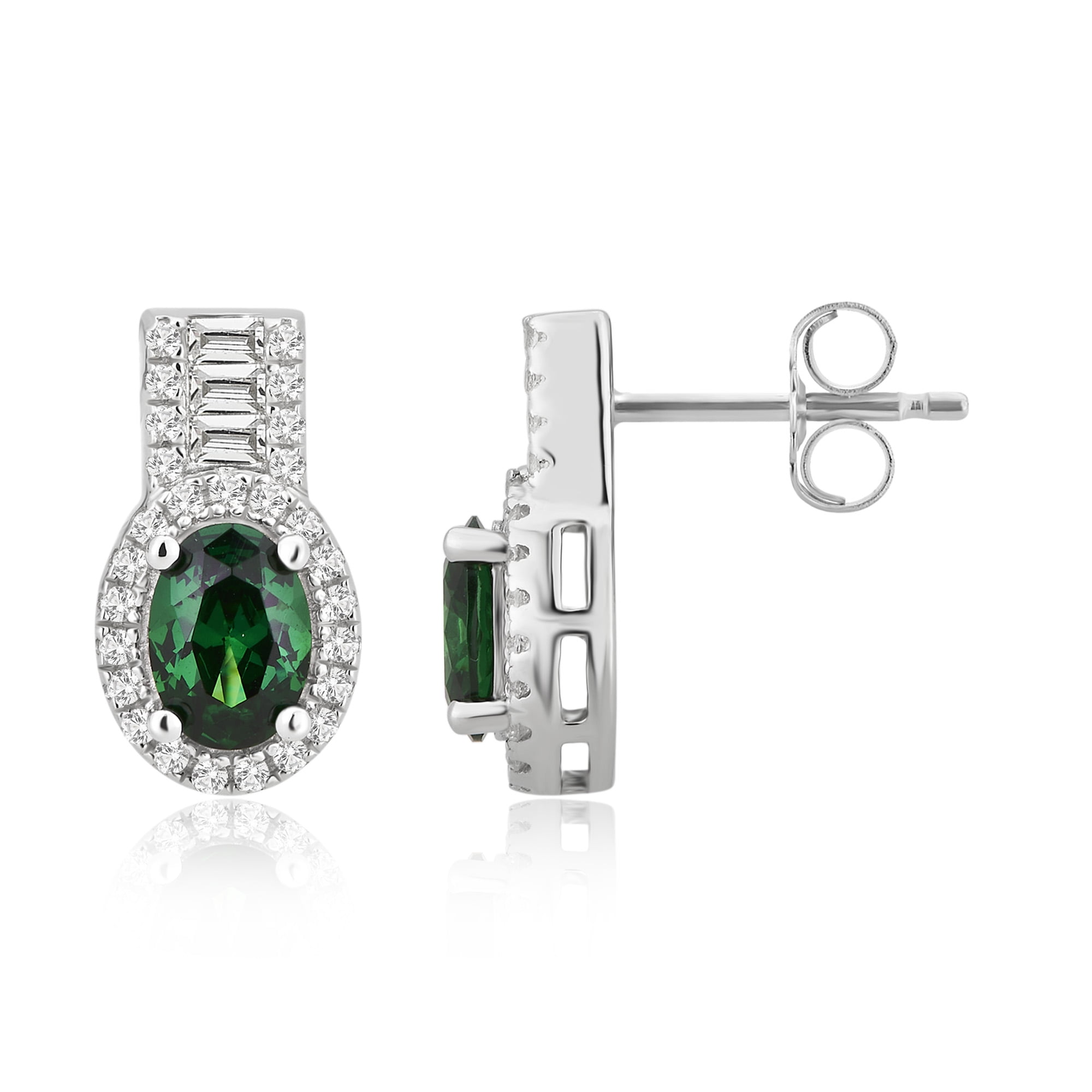 Arista 3 7/8 Carat T.W. Created Emerald & Sapphire Women's Fashion Earrings in Sterling Silver