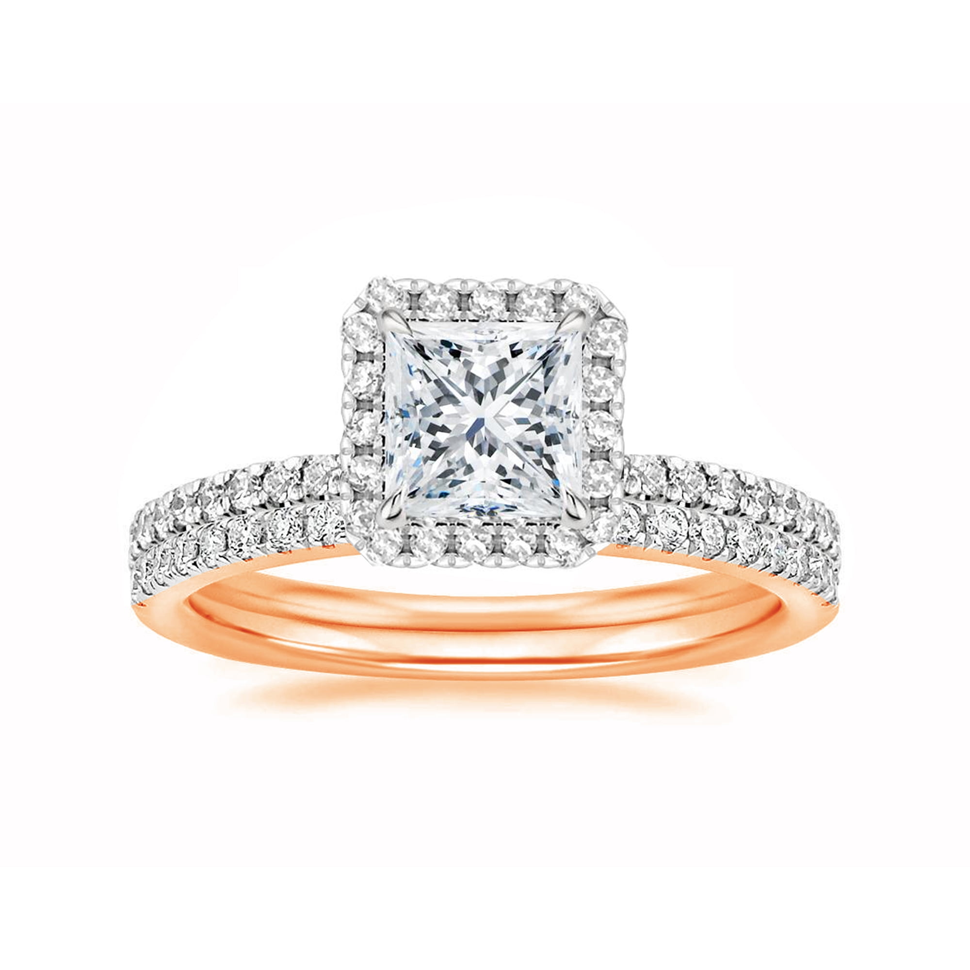 Arista 3 Carat T.W. Square Swarovski Diamond Plated Halo Bridal Set in Pink Plated Sterling Silver
