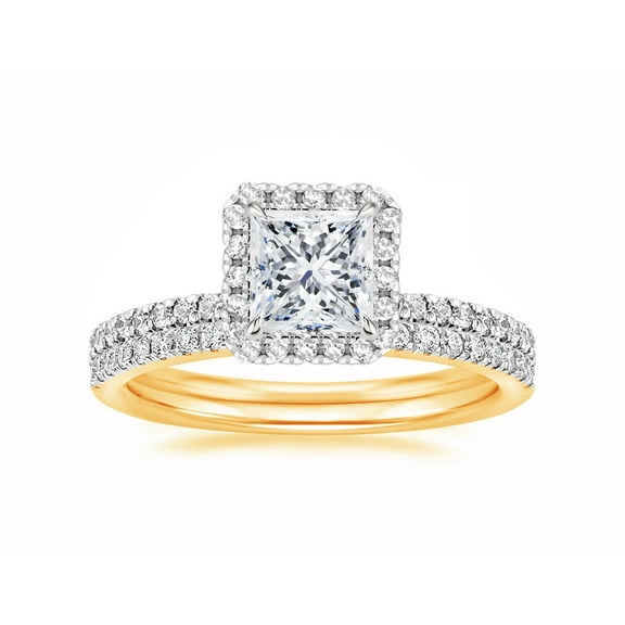 Arista 3 Carat T.W. Square Swarovski Diamond Plated Halo Bridal Set in Yellow Plated Sterling Silver