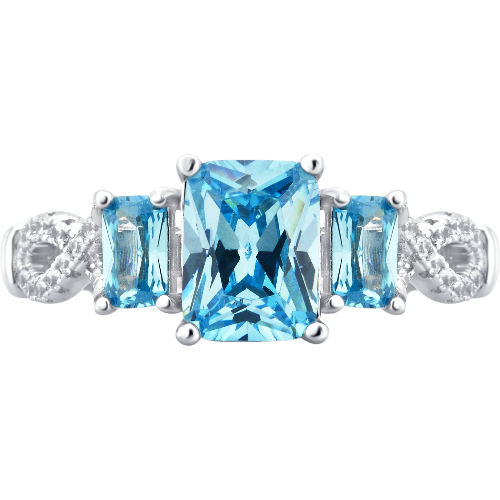Arista 4 1/10 Carat T.W Created Aqua and Cubic Zirconia Women's Engagement Ring in Sterling Silver