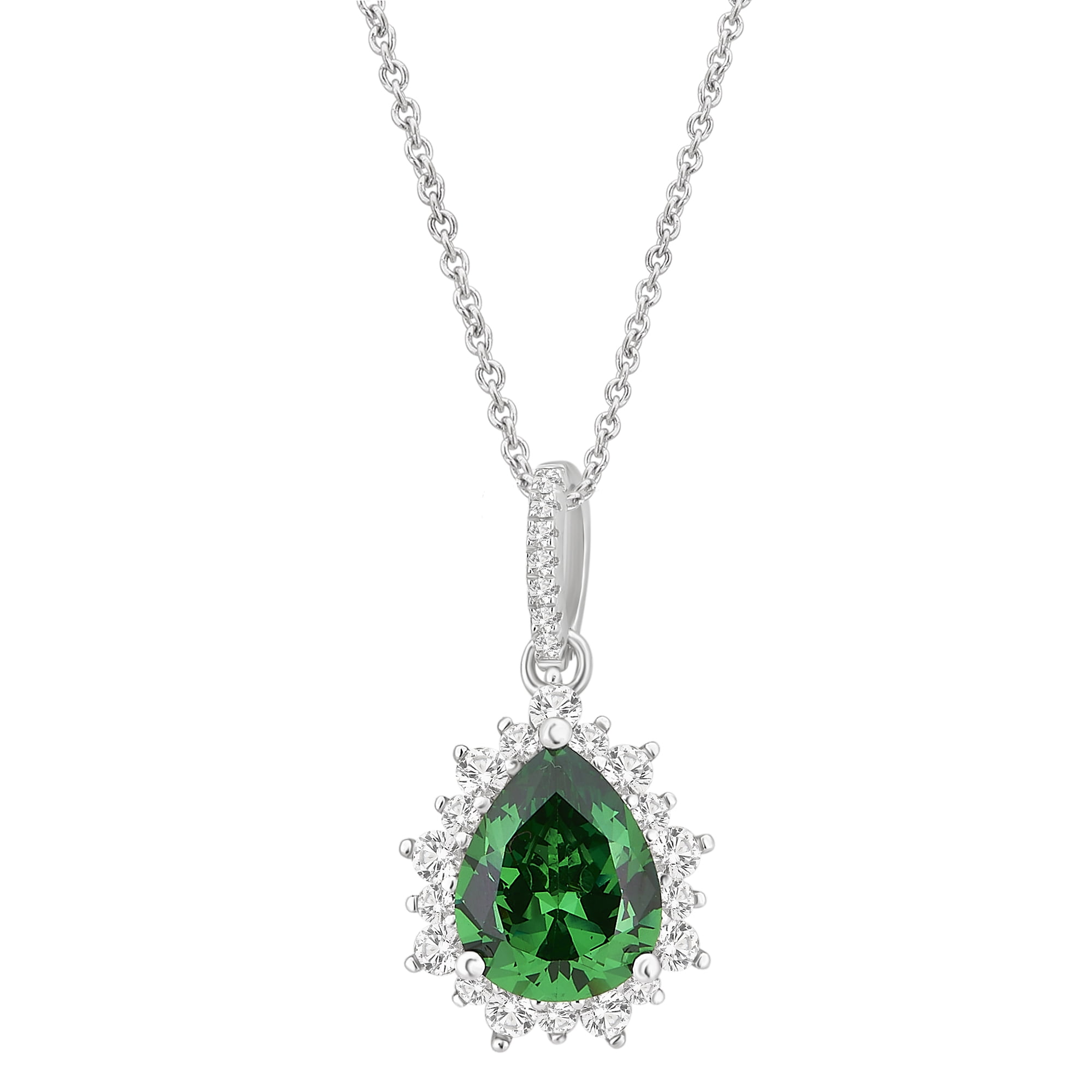 Arista 4 1/2 Carat T.W. Created Green Emerald and White Sapphire Women's Fashion Pendant in Sterling Silver, 18"