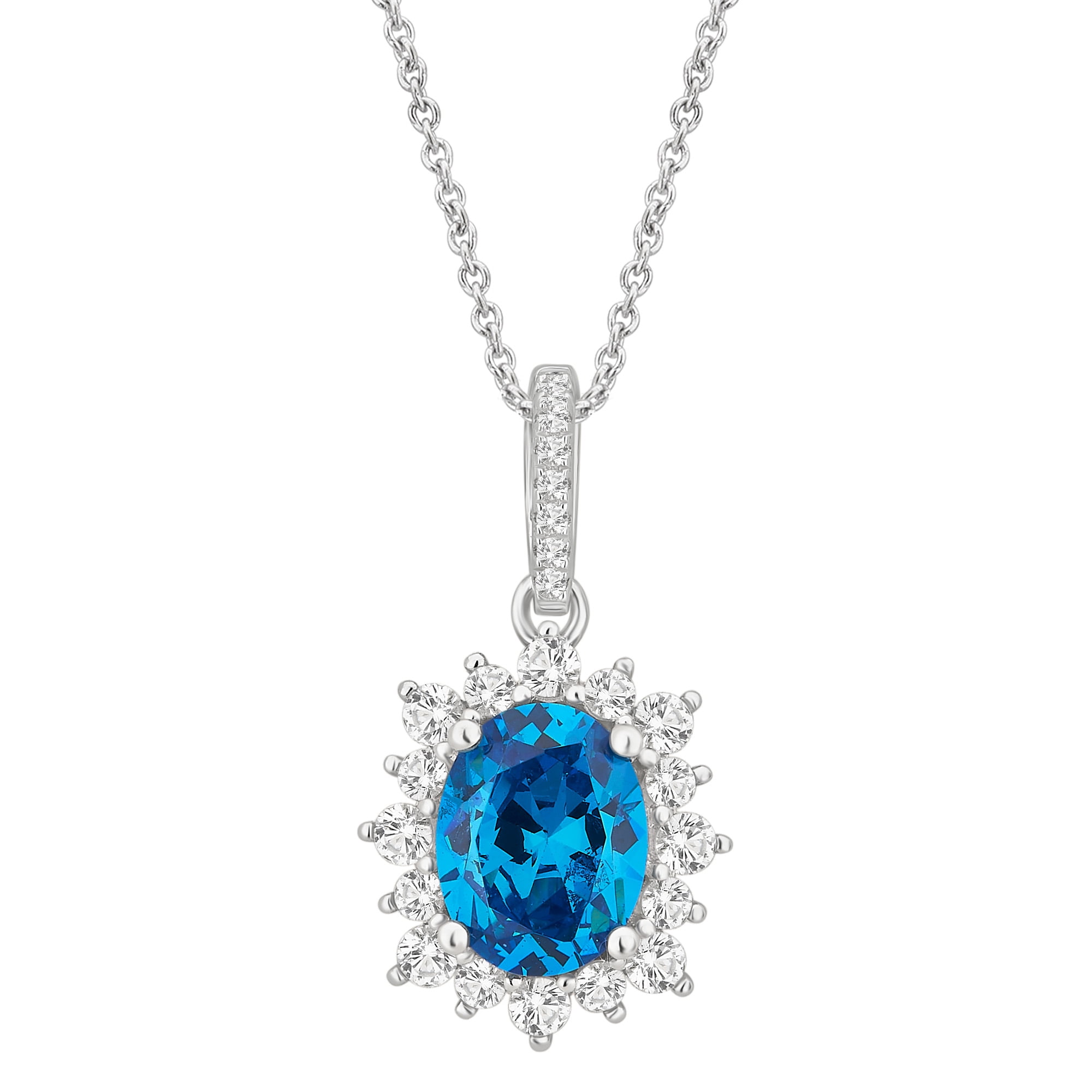 Arista 8 5/8 Carat T.W. Swiss Blue Cubic Zirconia and White Sapphire Women's Fashion Pendant in Sterling Silver, 18"