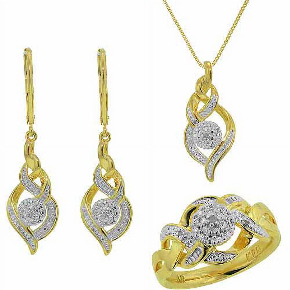 Arista Accent Carat T.W. Round White Diamond Rhodium-plated Ring, Earrings and Pendant Set in Brass, 18"