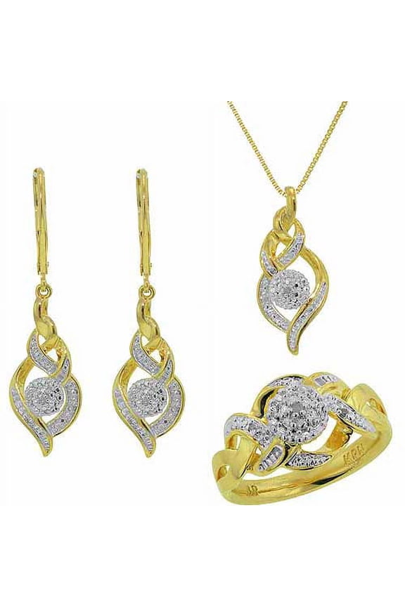 Accent Carat T.W. Round White Diamond Rhodium-plated Ring, Earrings and Pendant Set in Brass, 18"