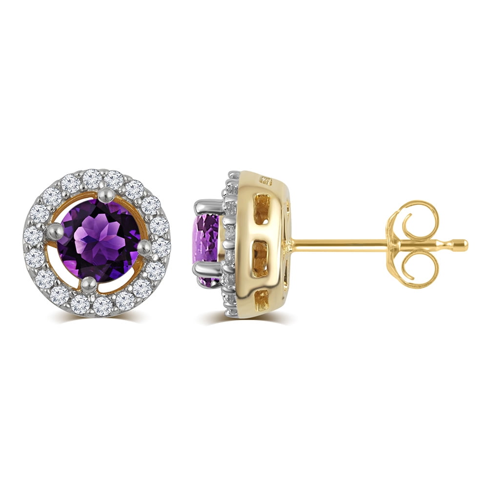 Arista Amethyst and White Sapphire Birthstone Women's Earring in Sterling Silver
