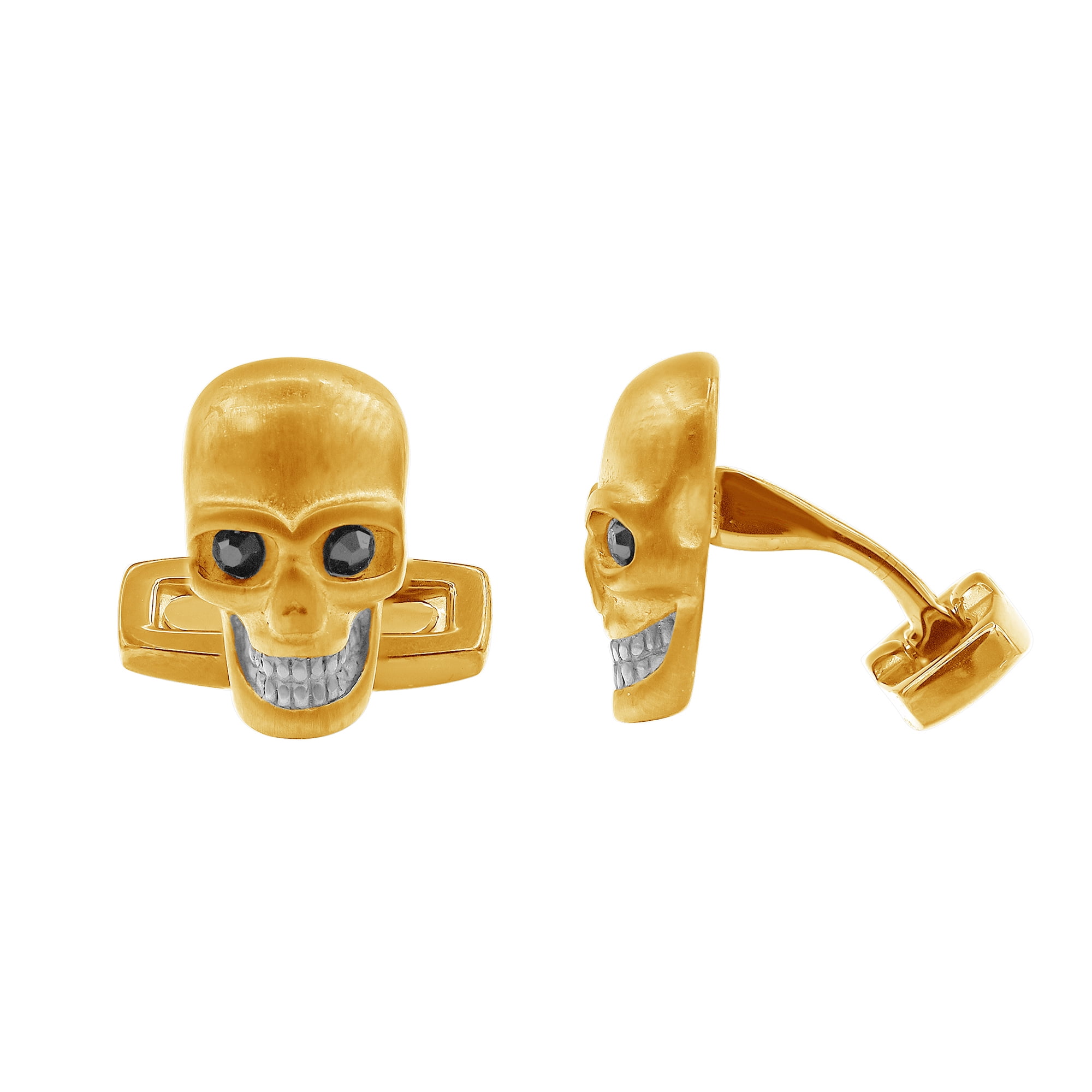 Arista Black Cubic Zirconia Men's Skull Cuff Links in Gold Plated Stainless Steel