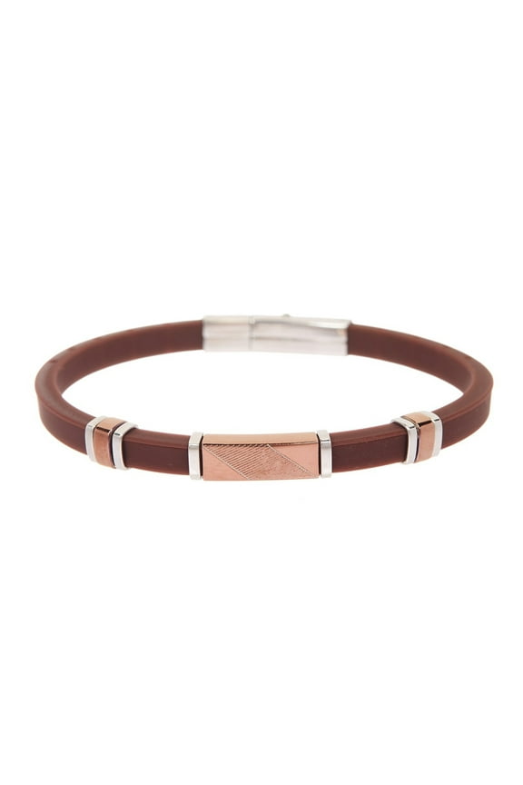 Brown Rubber Men's Bracelet in Chocolate Plated Solid Stainless Steel, 8.5"
