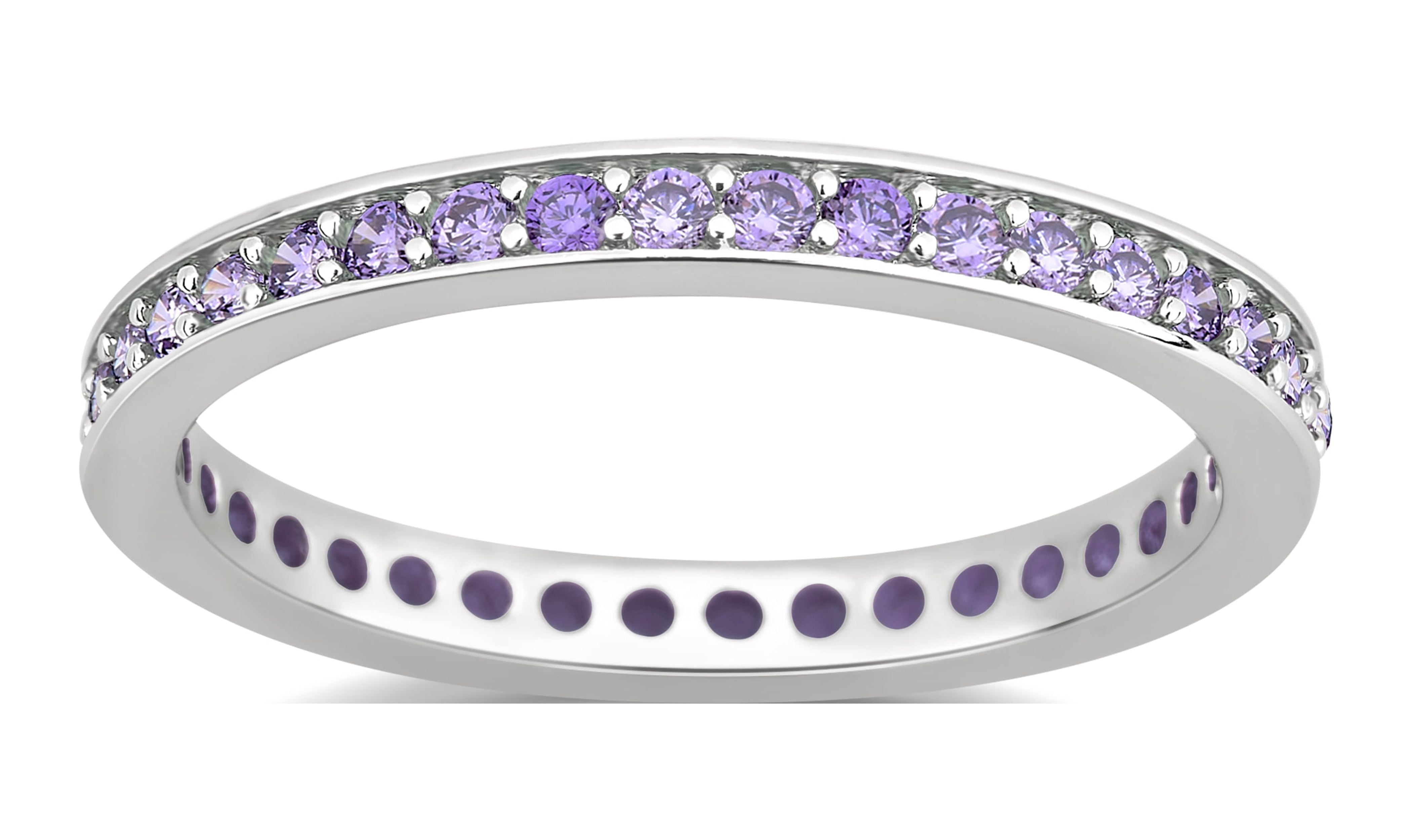 Arista Created Amethyst Women's Eternity Fashion Wedding Band in Silver Overlay Brass