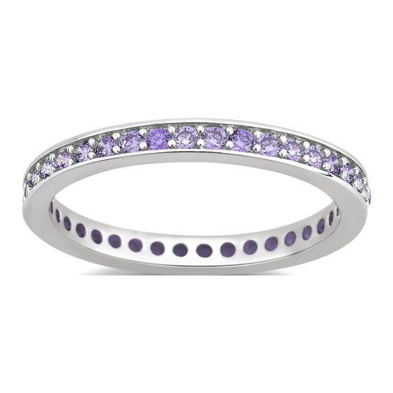 Arista Created Amethyst Women's Eternity Fashion Wedding Band in Silver Overlay Brass