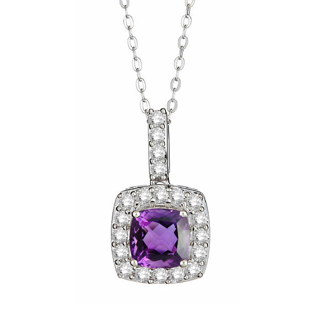 Arista Created Amethyst and White Sapphire Women's Halo Pendant in Sterling Silver, 18"