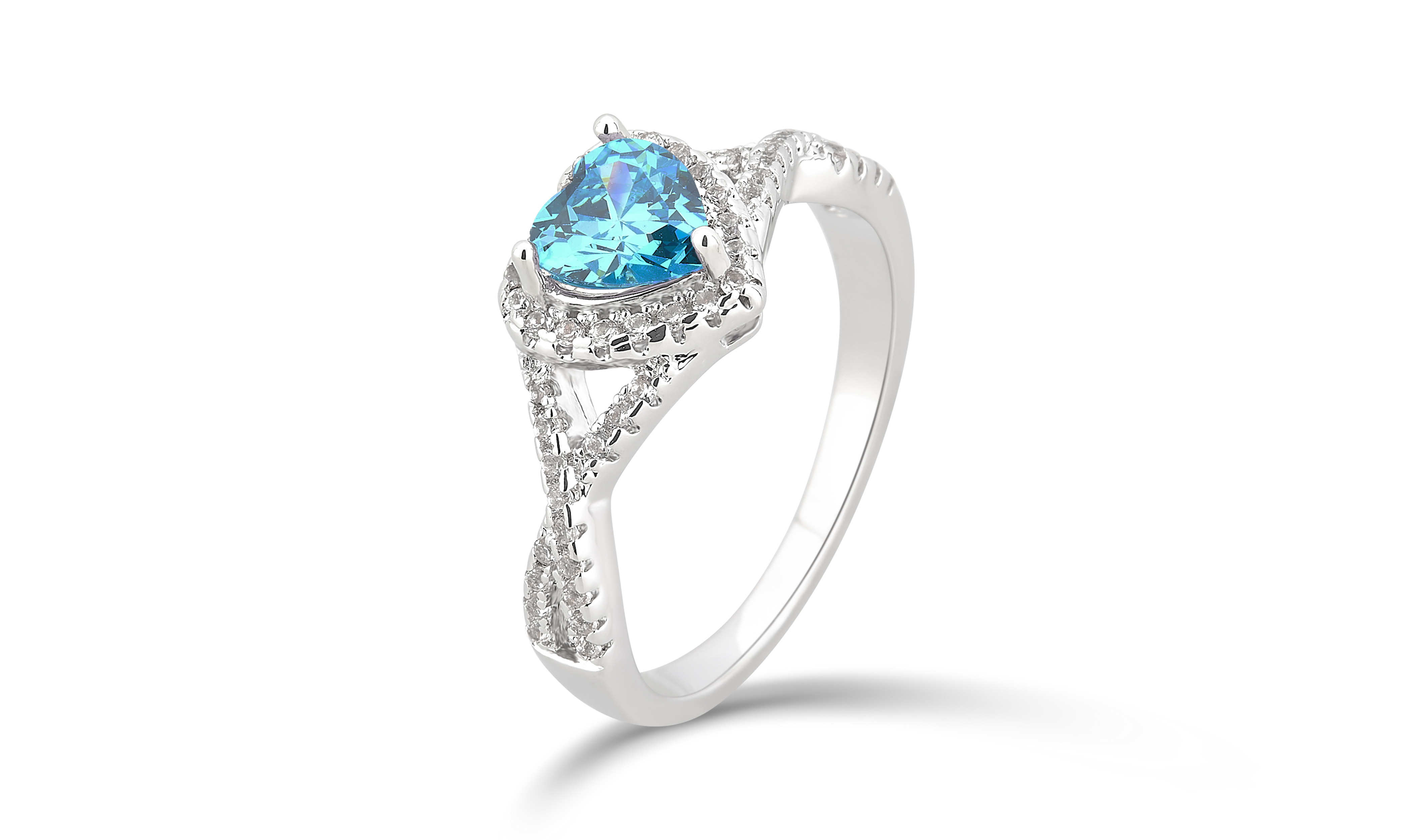 Arista Created Aquamarine and White Sapphire Women's Fashion Engagement Ring in Silver Overlay Brass