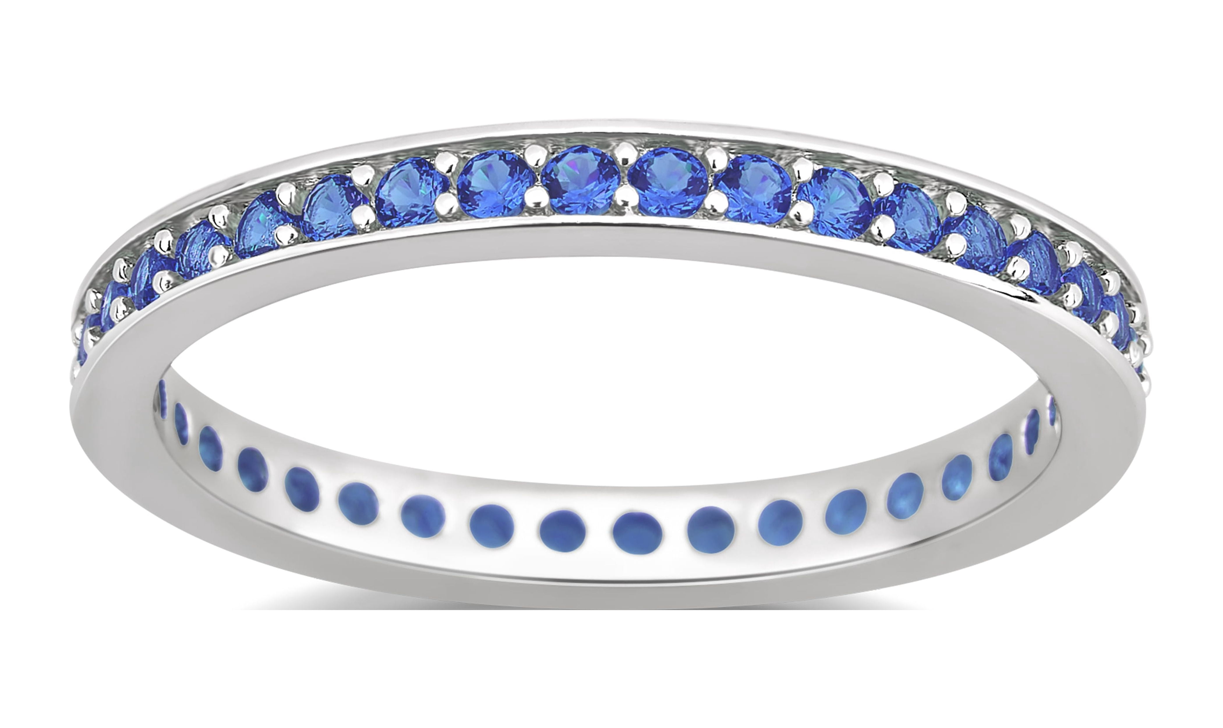 Arista Created Blue Sapphire Eternity Fashion Women's Wedding Band in Silver Overlay Brass