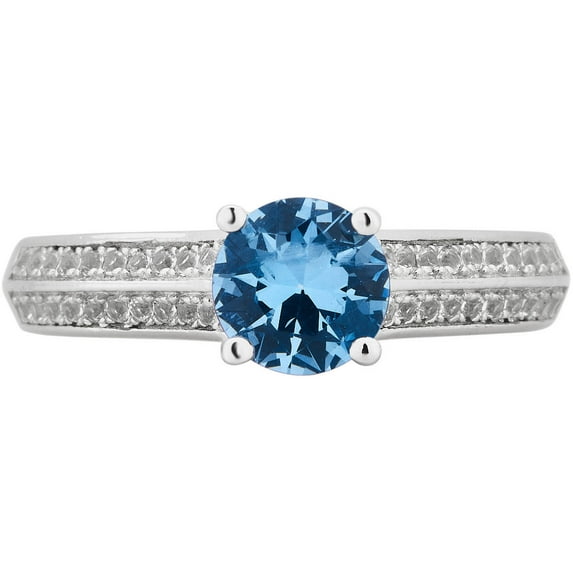 Arista Created Blue Topaz and White Sapphire Gemstone Women's Fashion Ring in Sterling Silver