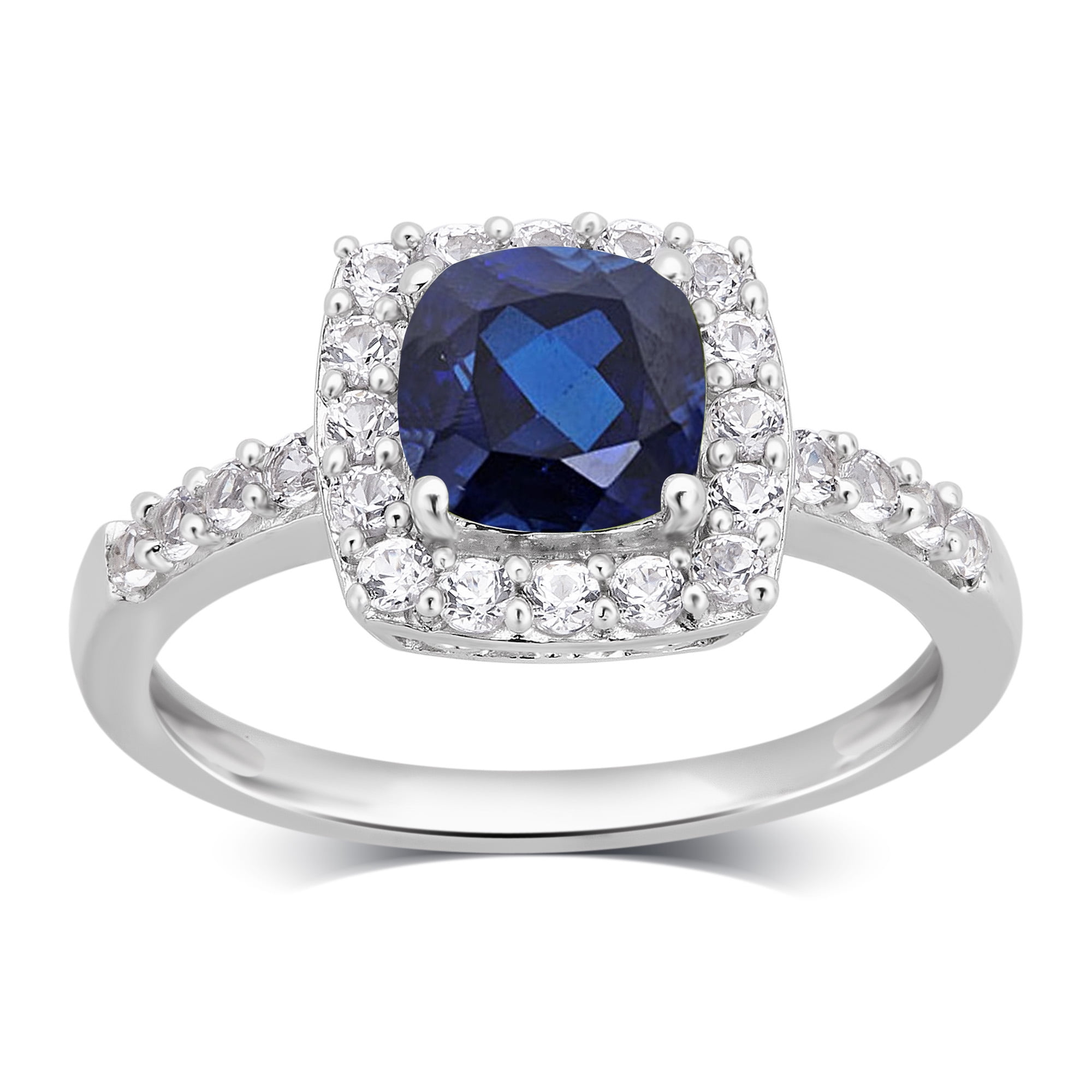 Arista Created Blue and White Sapphire Halo Engagement Ring in Sterling Silver