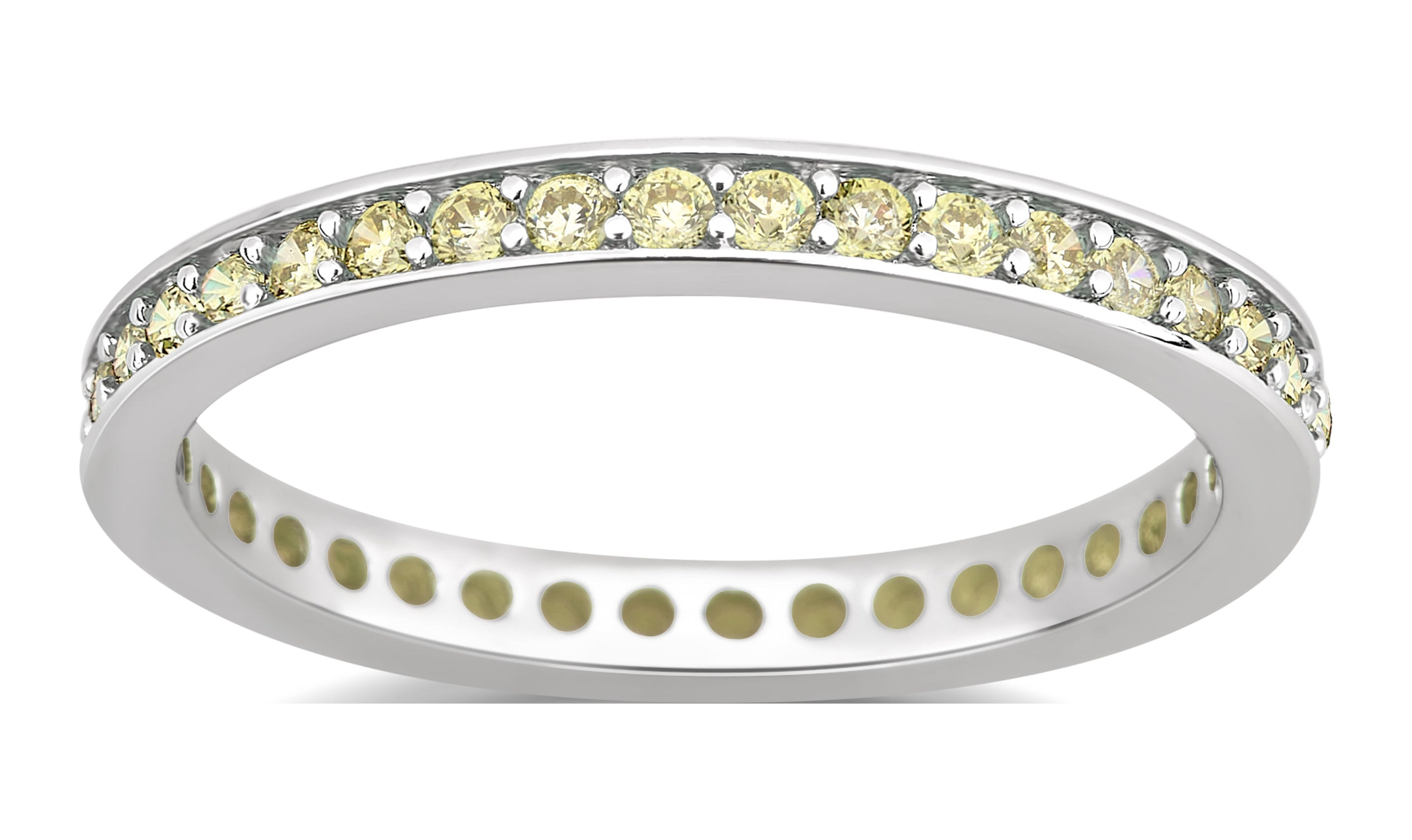Arista Created Citrine Eternity Fashion Women's Wedding Band in Silver Overlay Brass