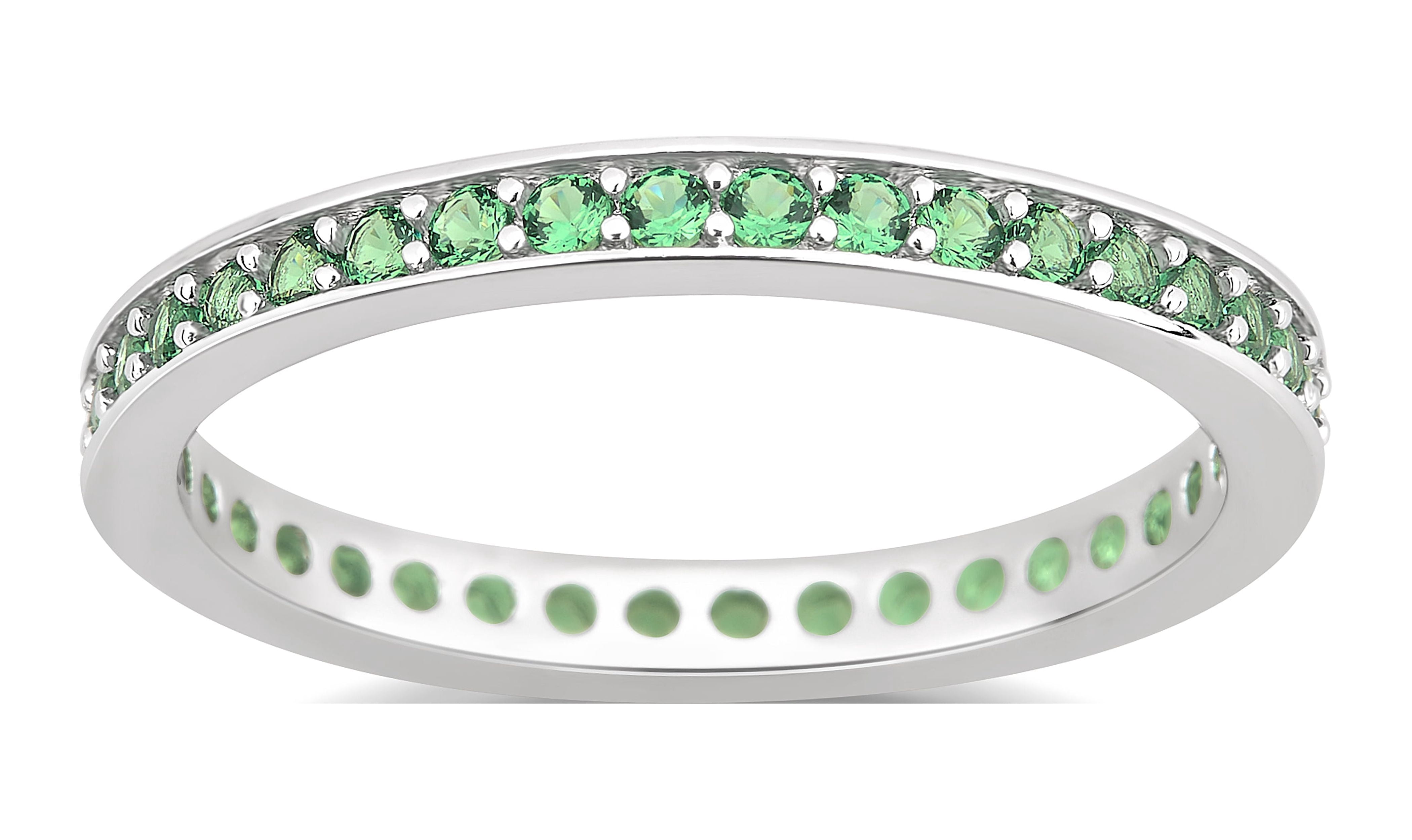 Arista Created Emerald Eternity Fashion Women's Wedding Band in Silver Overlay Brass