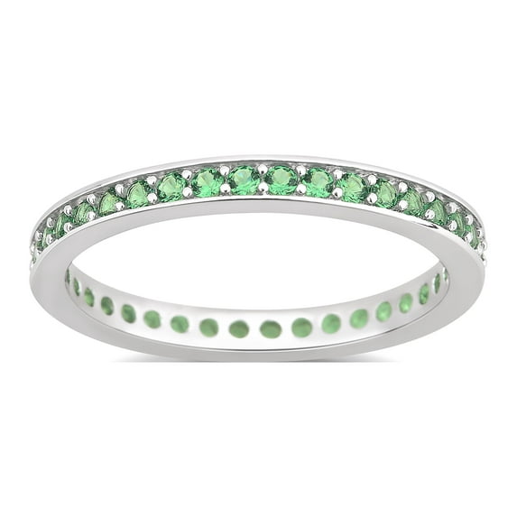 Arista Created Emerald Eternity Fashion Women's Wedding Band in Silver Overlay Brass