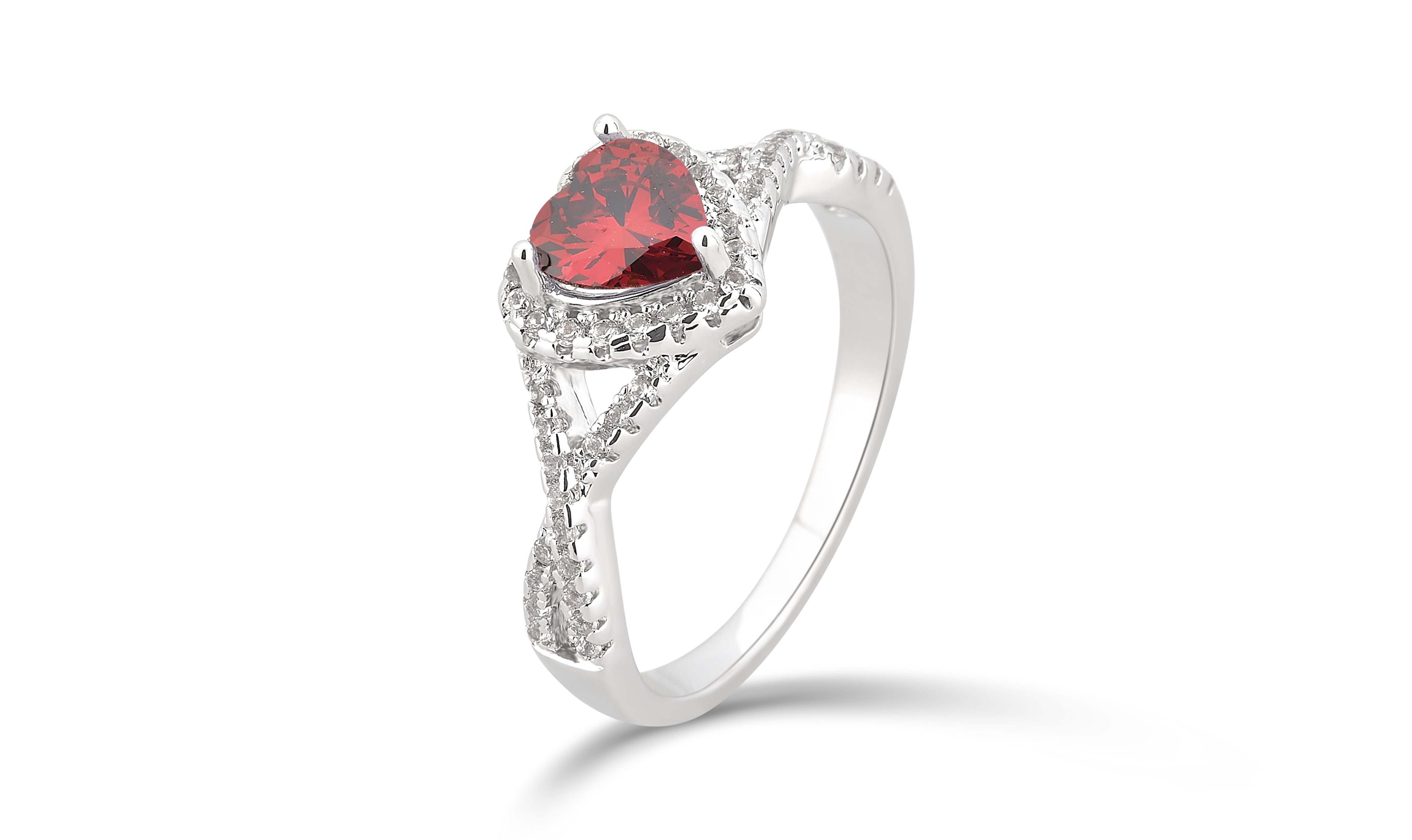 Arista Created Garnet and White Sapphire Women's Fashion Engagement Ring in Silver Overlay Brass