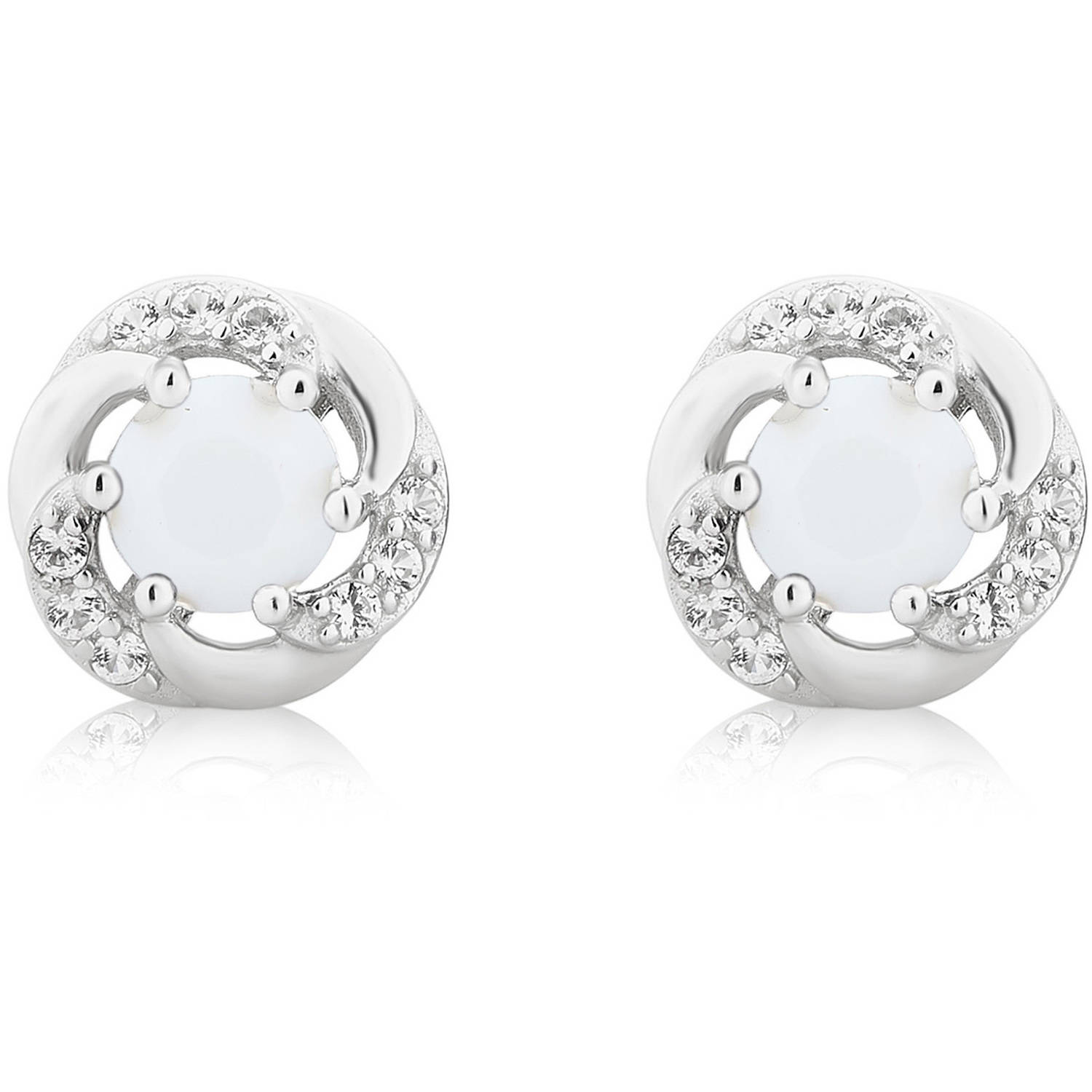 Arista Created Opal and White Sapphire Gemstone Six Prong Women's Stud Earring in Sterling Silver