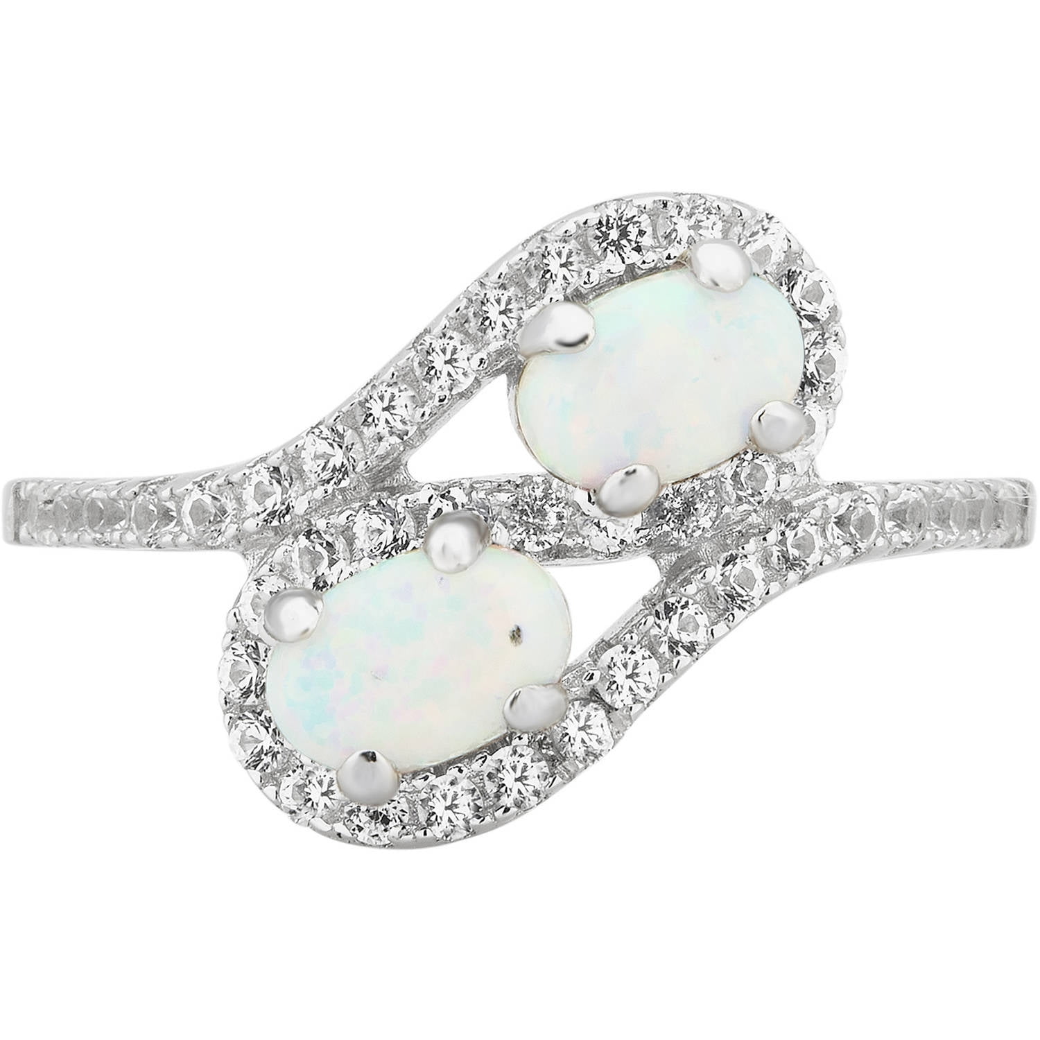 Arista Created Opal and White Sapphire Gemstone Two Stone Ring in Sterling Silver