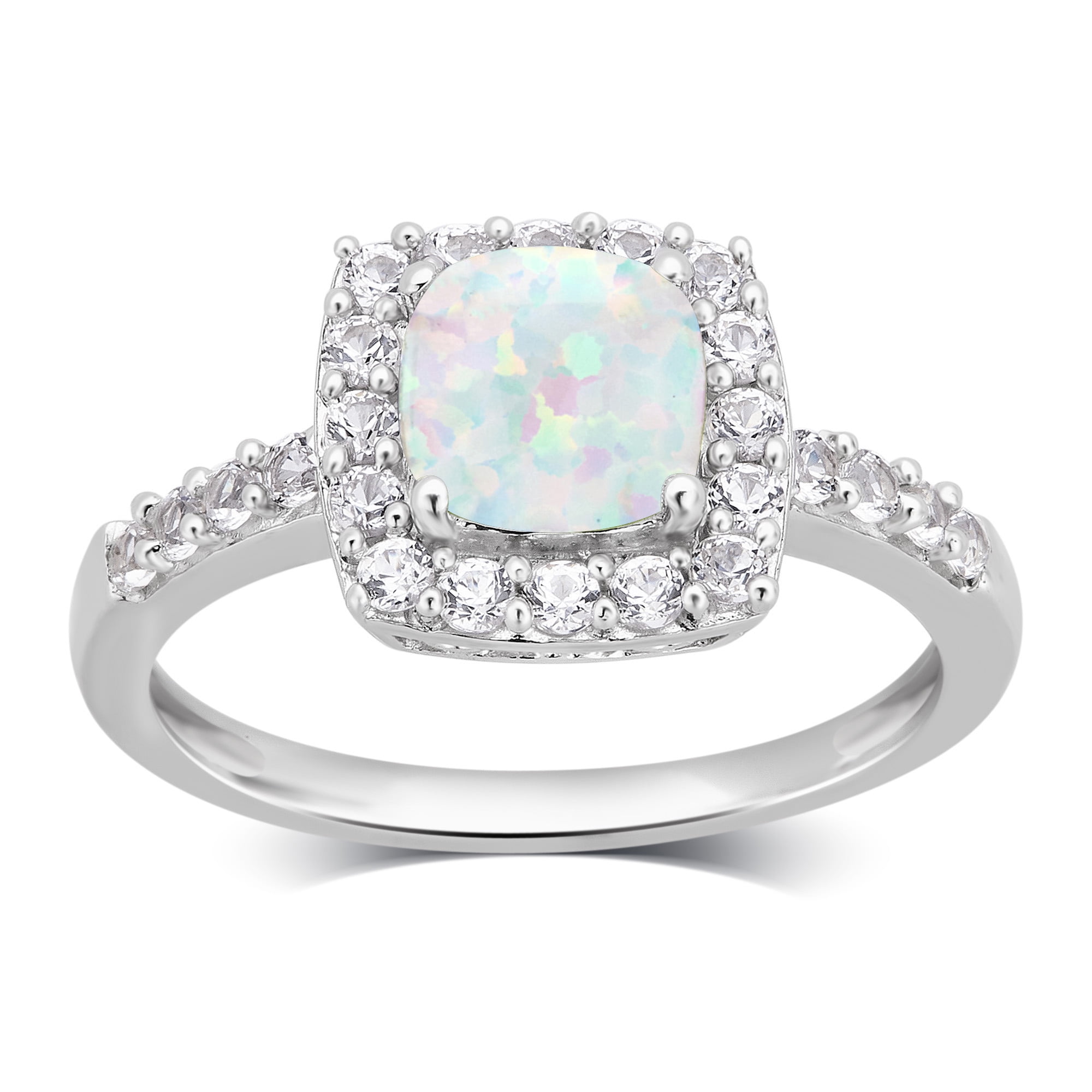 Arista Created Opal and White Sapphire Women's Halo Engagement Ring in Sterling Silver