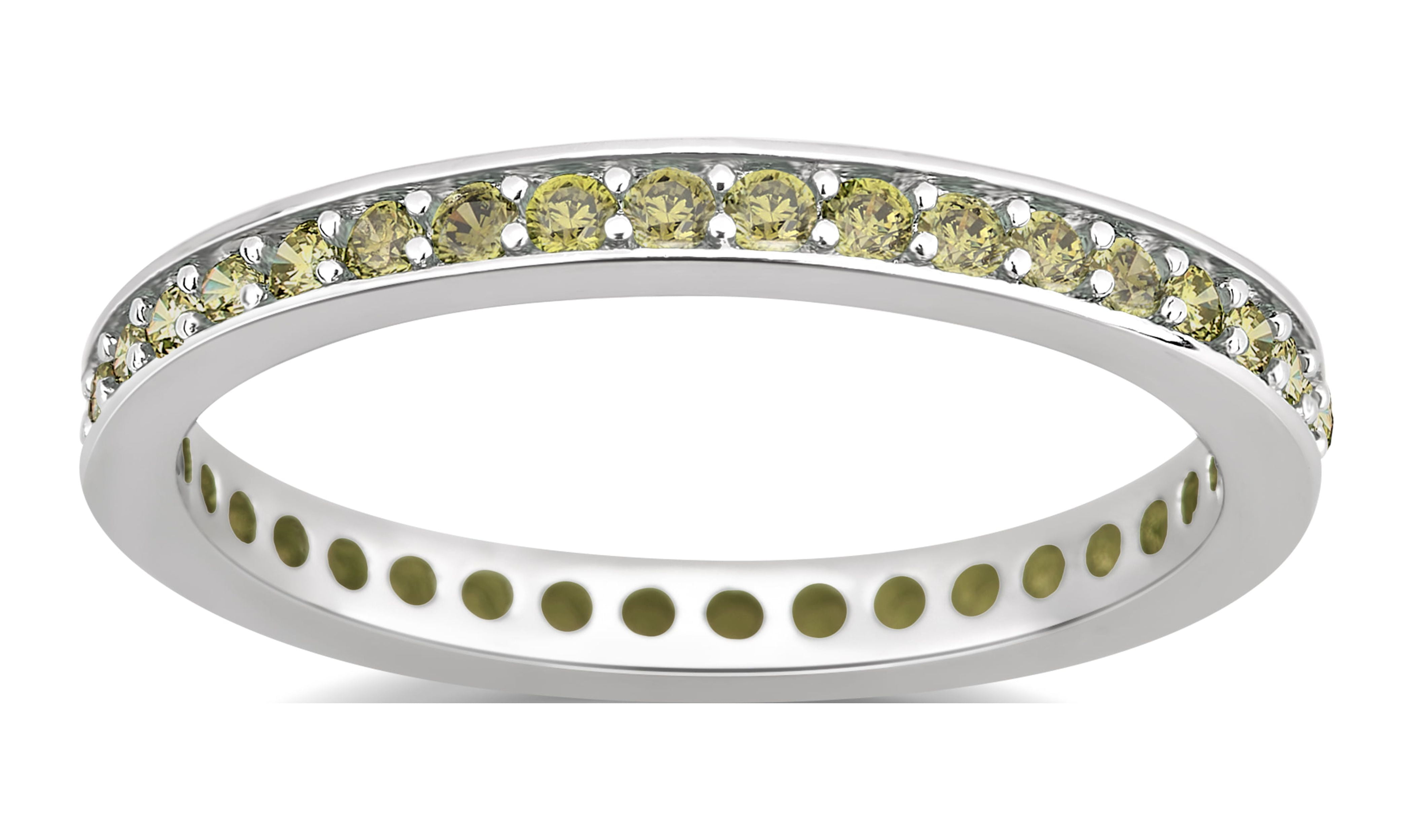 Arista Created Peridot Eternity Women's Fashion Wedding Band in Silver Overlay Brass White