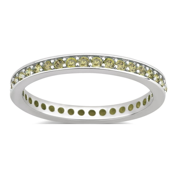 Arista Created Peridot Silver Overlay Brass White Full Eternity Women's Fashion Wedding Band