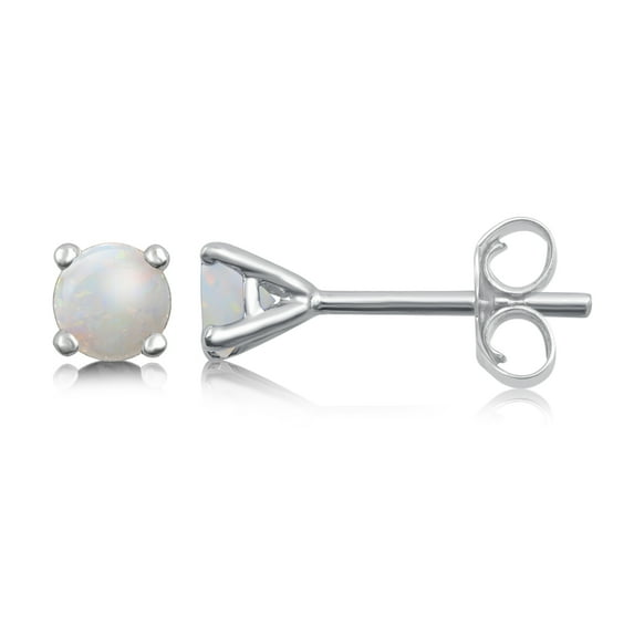 Arista Created Round Cut Opal Women's Four Prong Stud Earrings in Sterling Silver