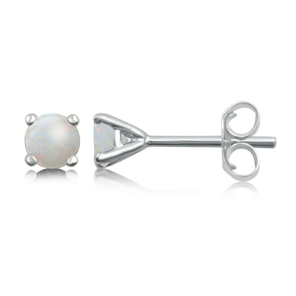 Arista Created Round Cut Opal Women's Four Prong Stud Earrings in Sterling Silver
