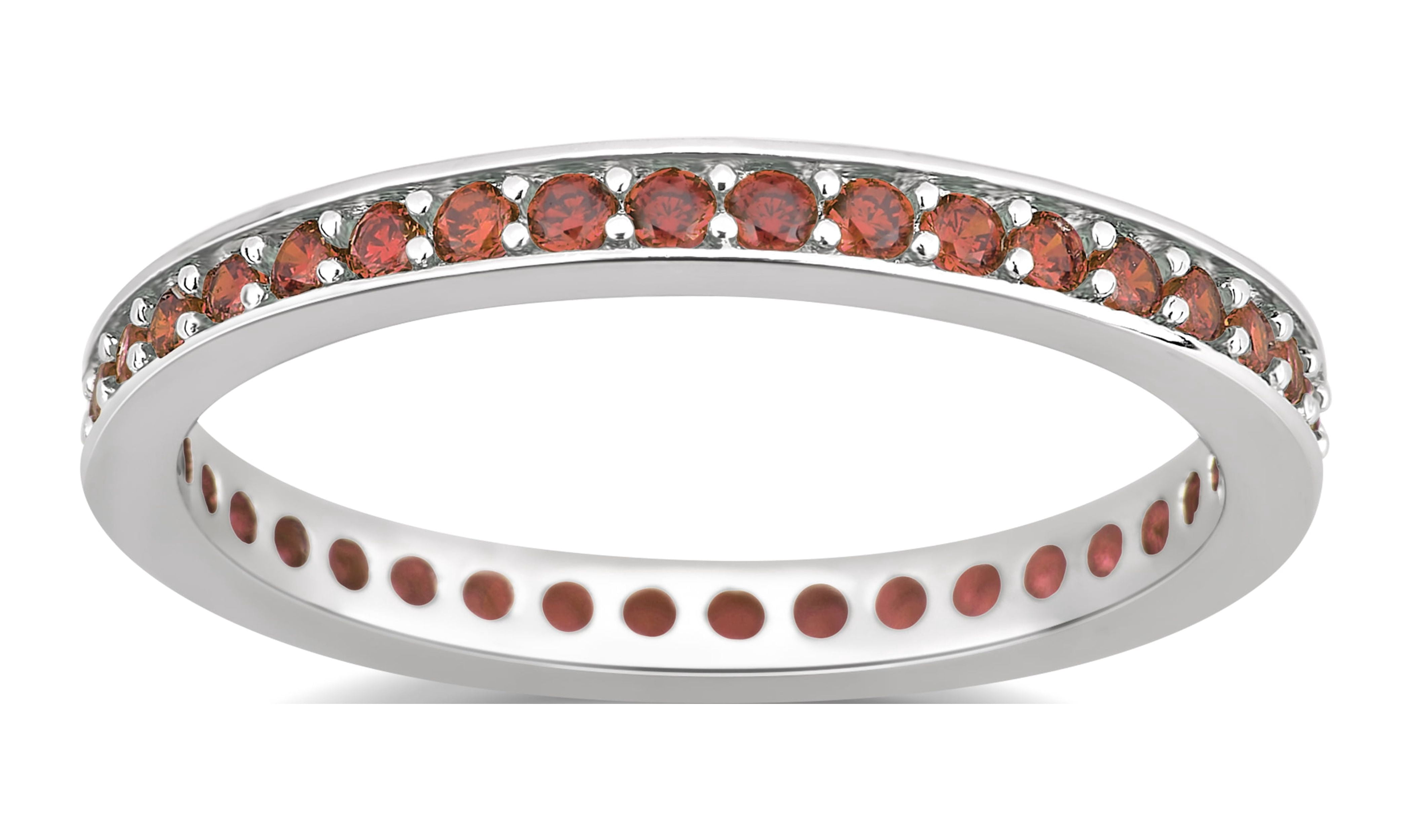 Arista Created Round Garnet Eternity Women's Fashion Wedding Band in Silver Overlay Brass